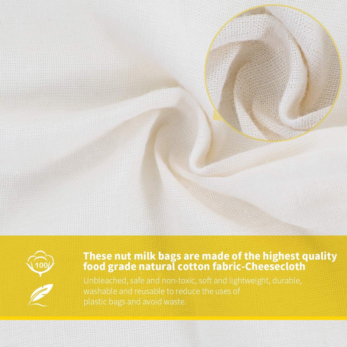 Purilite Select 100% Cotton Nut Milk & Cheesecloth Bags (2 Pack)
