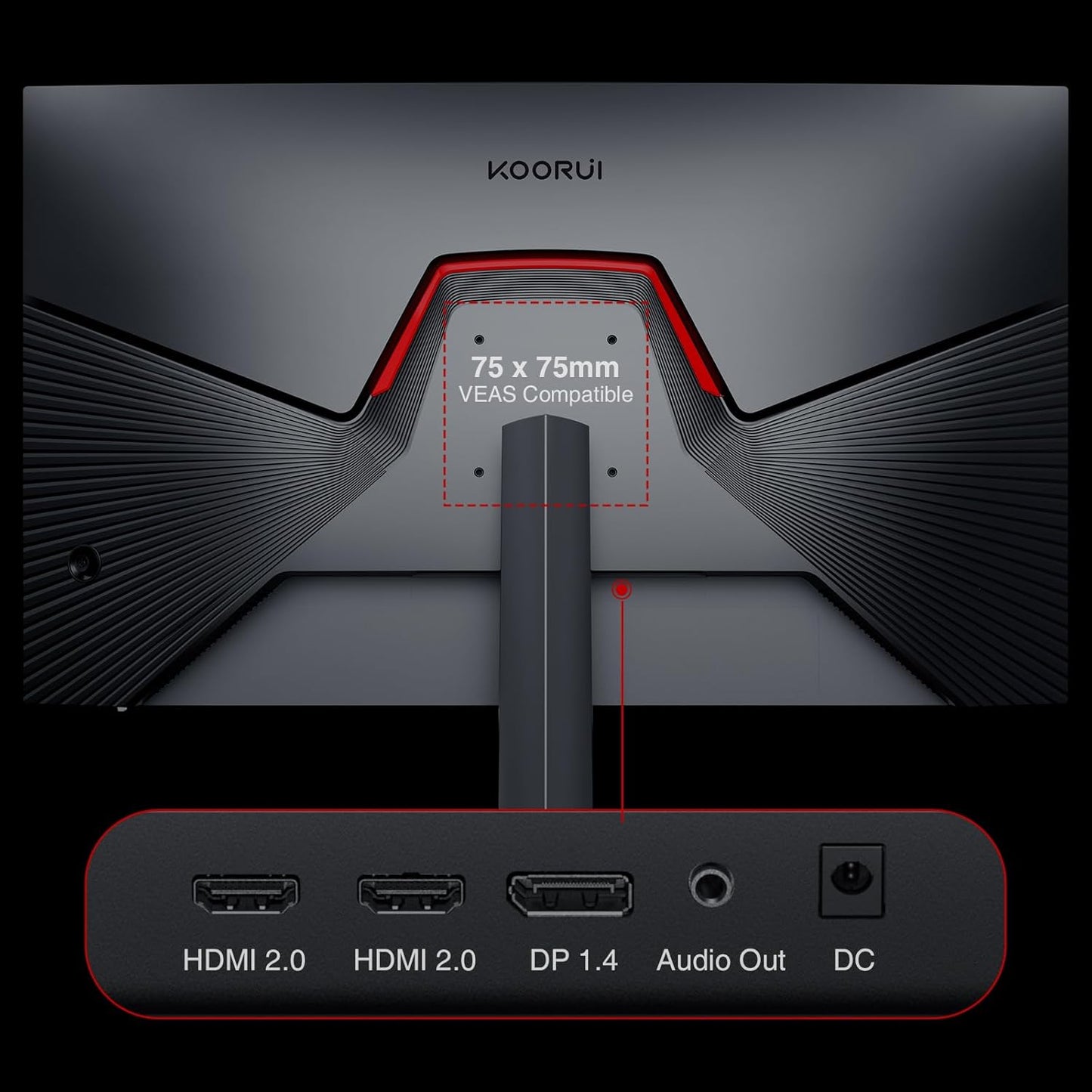 KOORUI 32 inch Curved Gaming Monitor - QHD (2560 x 1440) 2K Display, 170Hz 144Hz Monitors, 1500R Curvature, 1ms, HDR10, Adaptive Sync, Tilt Adjustable, DisplayPort HDMI, Black - 32E6QC