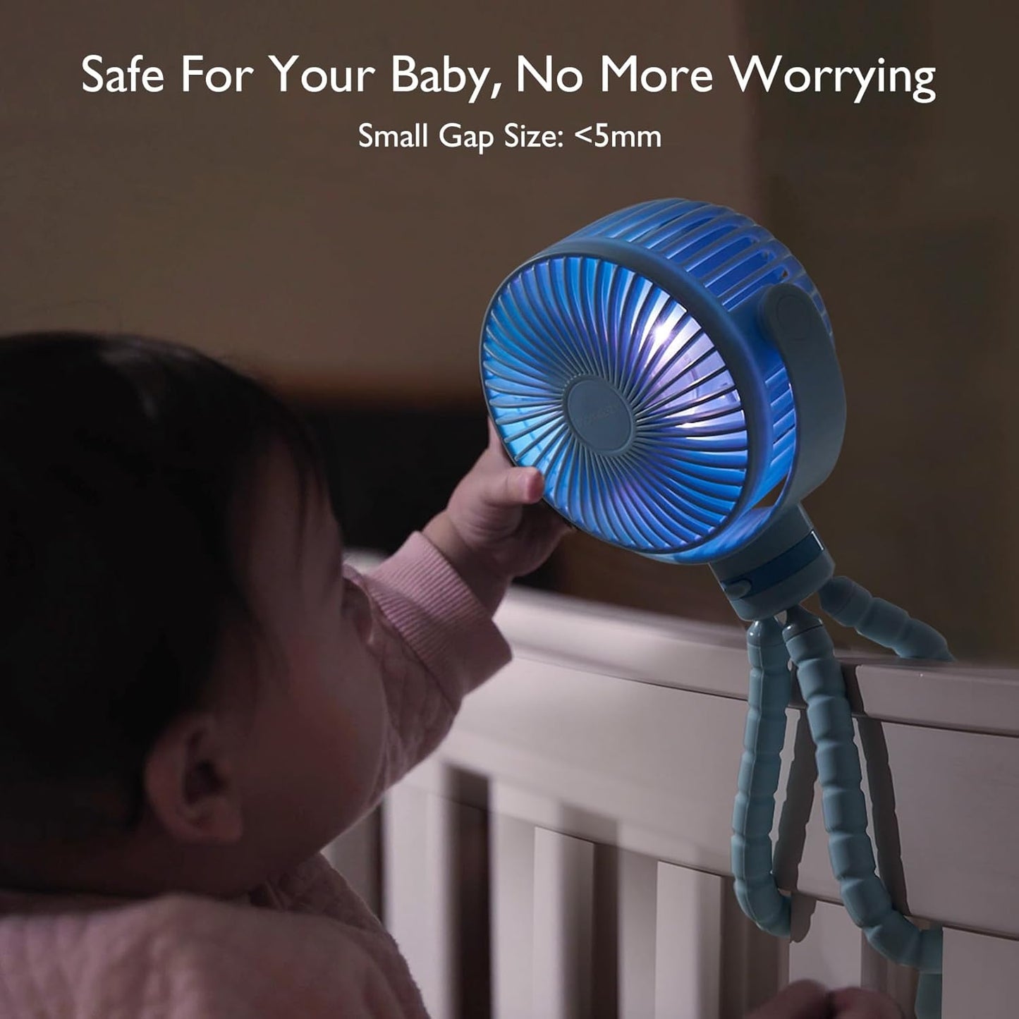 Momcozy Portable Stroller Fan, 27H Ultra-long Battery Life, Detachable 4 Speed 360°Rotate, LED Night Light with 2 Modes, USB Rechargeable and Handheld Cooling Fan for Travel, Car Seat
