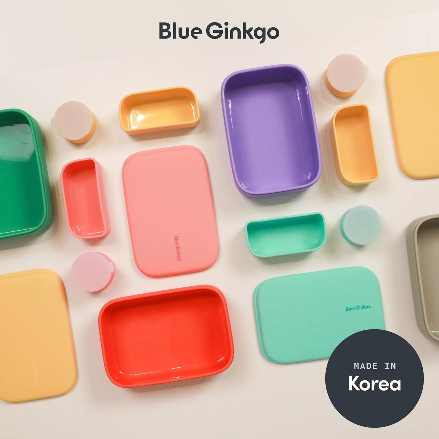Blue Ginkgo Kids Silicone Lunch Box Set – Durable Heavy-Duty Silicone Bento Box, Microwave, Freezer, Dishwasher Safe – Airtight, BPA Free (Made in Korea, Coral)