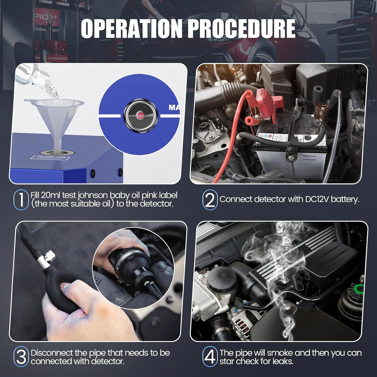 Smoke Machine Automotive Leak Detector, Smoke Machine Leak Tester for All 12V DC Vehicles in Vacuum,Fuel Diagnostic Pipe System,Built-in Air Pump (Oil Not Included)
