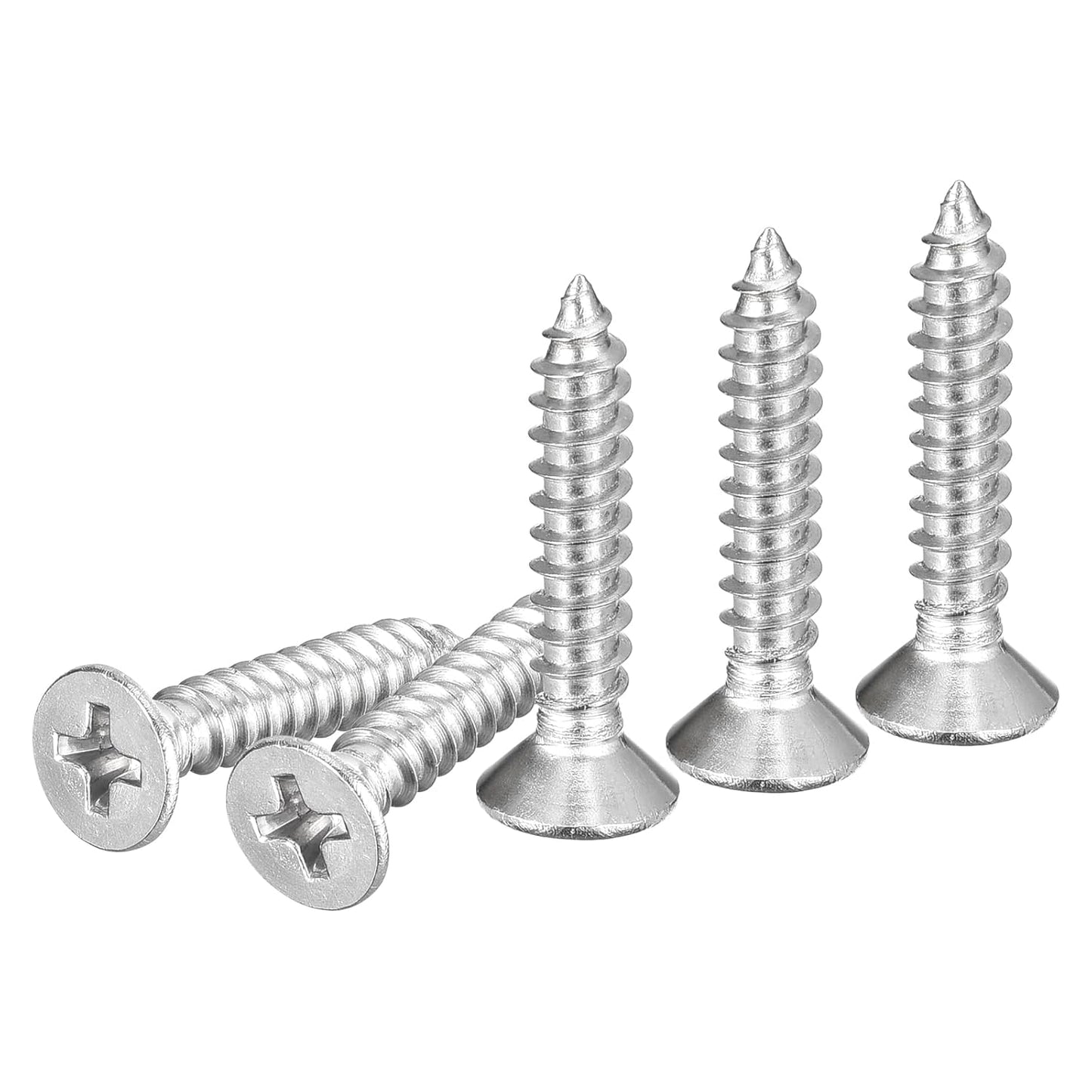 DTGN 100Pcs #8x1 Flat Head Wood Screws, 304 Stainless Steel Phillips Self Tapping Screws - Good for Woodworking, Furniture - Silver