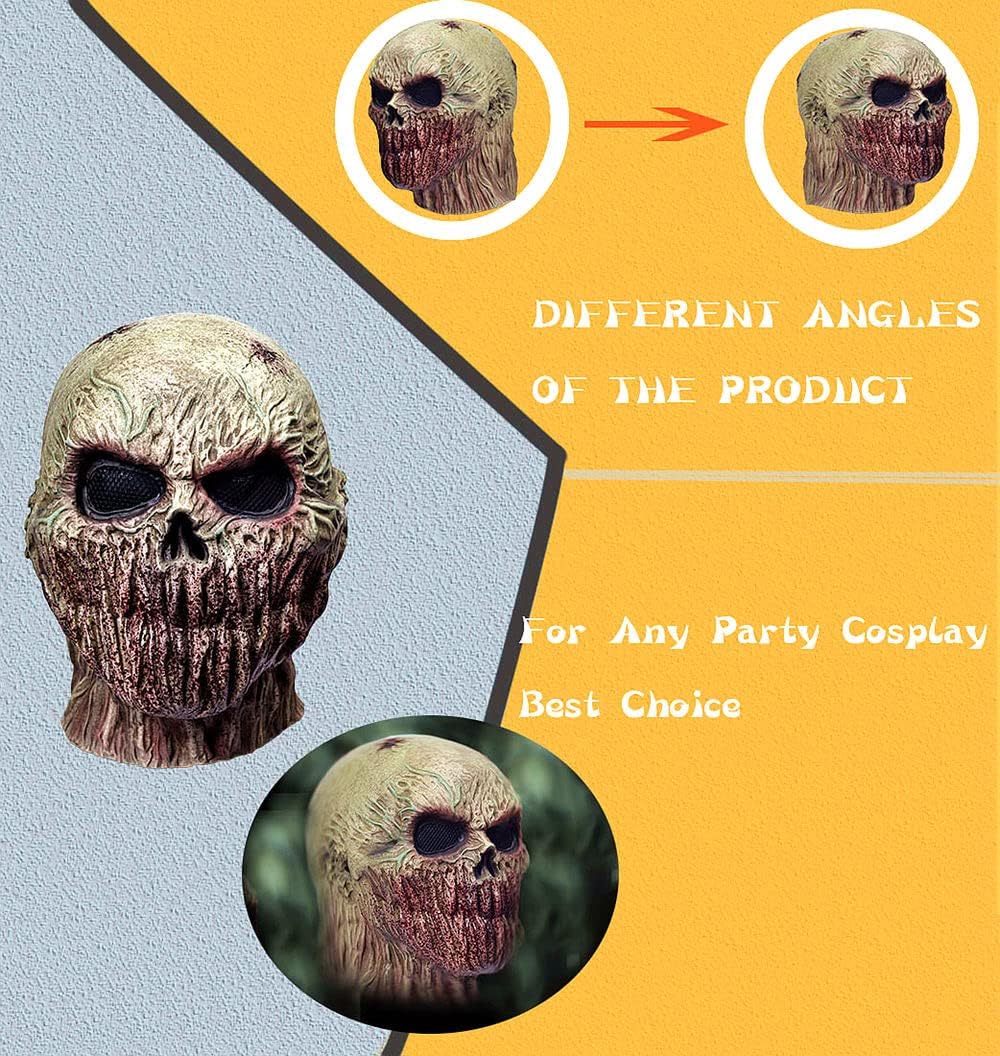 TAUXBLO Scary Halloween Zombie Mask Realistic Horror Mask Novelty Costume Party Latex Full Head Mask Creepy Cosplay Props