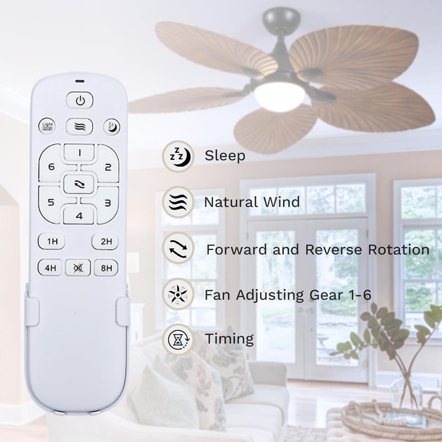 DWVO 52" Ceiling Fans with Lights, Tropical Ceiling Fan with Lights and remote, LED Tri-Color Temperature, Reversible 6 Speeds w/Quiet DC Motor for Living Room, Dining Room, Bedroom