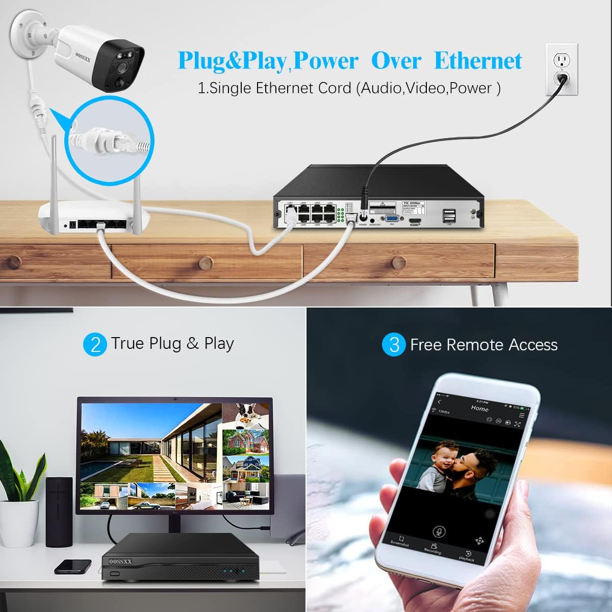 (4K/8.0MP,130°Ultra Wide Angle,2-Way Audio) Wired PoE Camera System with Monitor Outdoor IP Camera for House Indoor Home Security Systems, PIR Surveillance Cameras Video DVR Set