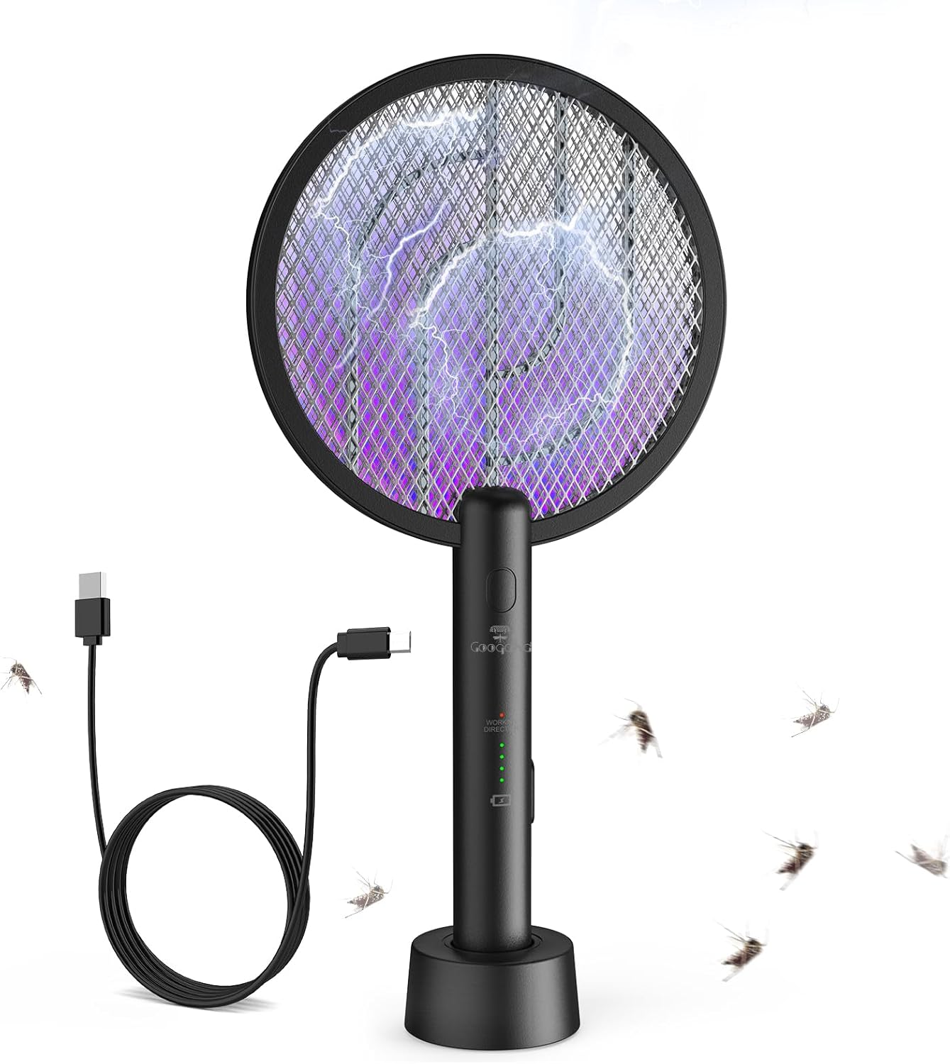 Gooqand Bug Zapper Racket, 2 in 1 Electric Fly Swatte with 3 Layer Safety Mesh, 4000V Fly Zapper with USB Rechargeable, Indoor Outdoor Fly Racket for Bedroom, Kitchen, Camping
