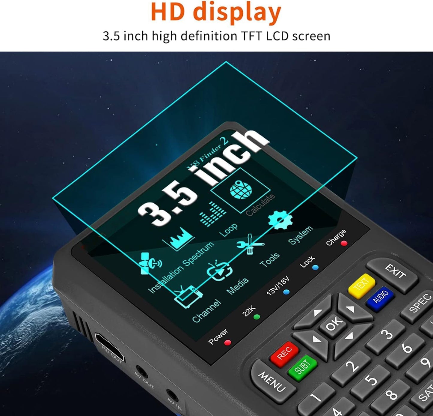 V8 Finder 2 TV Signal Finder Meter, DVB-S/S2/S2X Signal Receiver with 3.5 inch HD Digital Display, H.264 Auto Calculate Angle Built-in 4000mAh Battery for Adjusting Sat Dish