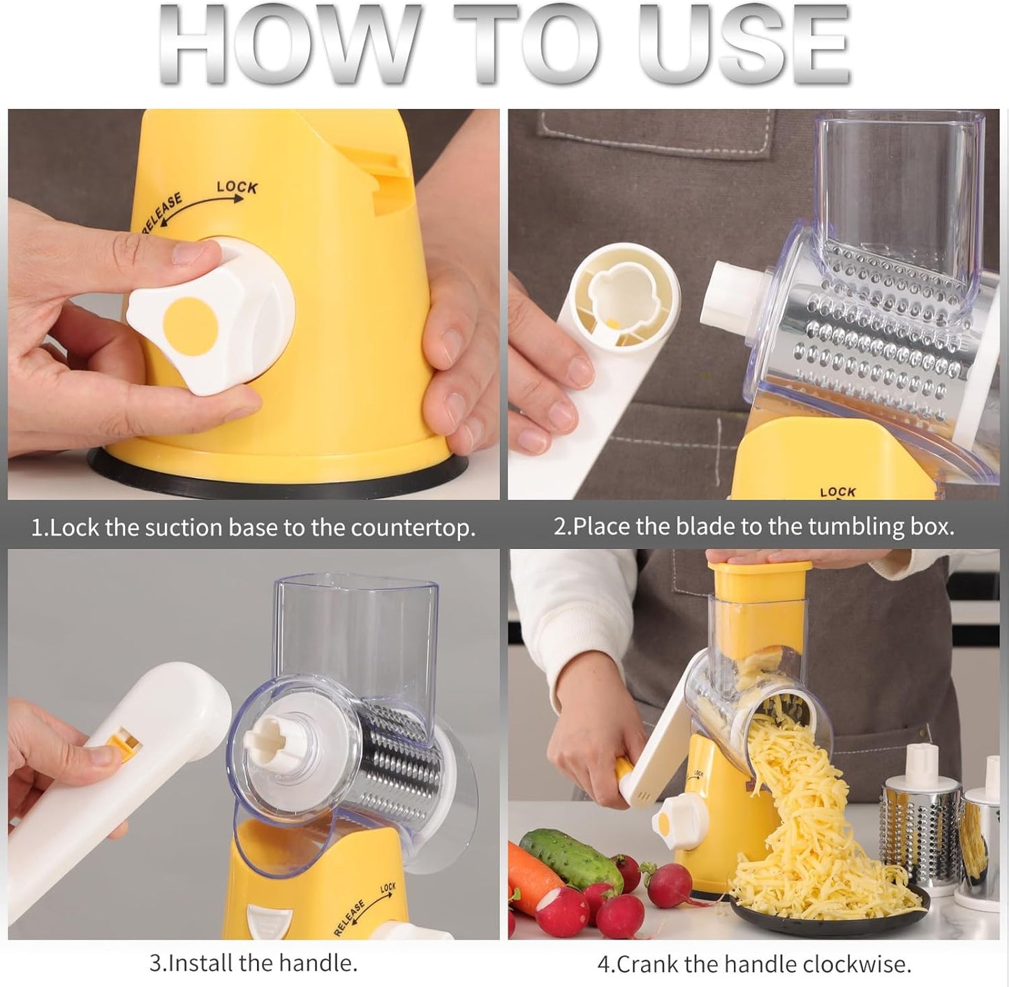 Purilite Select Rotary Cheese Grater with 3 Stainless Steel Blades
