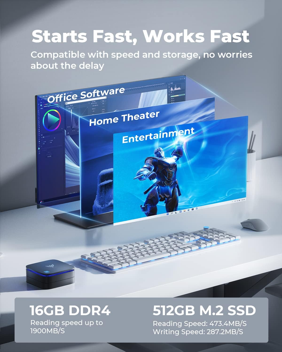 KAMRUI AK1PLUS Mini PC W-11 Pro, 12th Gen N95 Processor (up to 3.4GHz), Mini Desktop Computers with 16GB RAM 512GB M.2 2.5" SSD, Mini Computer Support Dual 4K UHD for Home Business Office