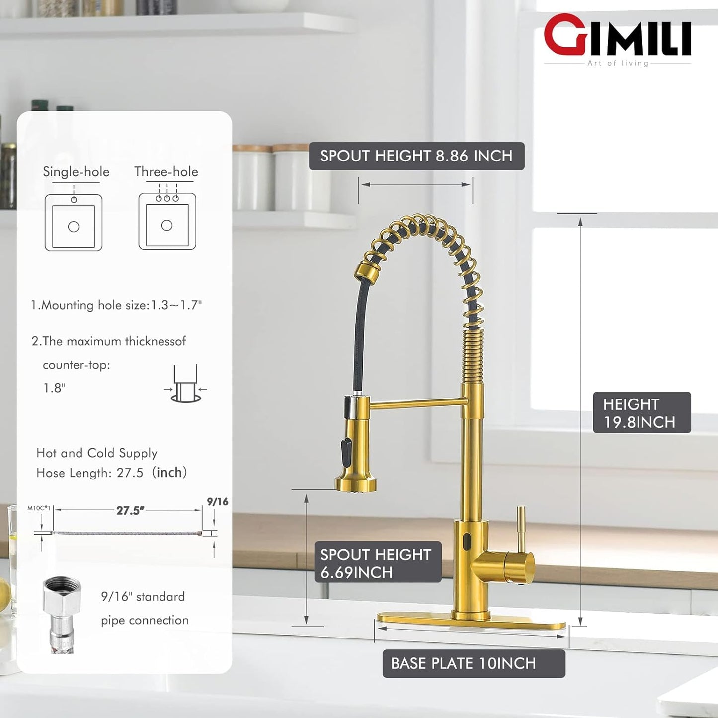 GIMILI Matte Black Kitchen Faucet with LED Light,Single Hole Spring Kitchen Sink Faucet with Pull Down Sprayer