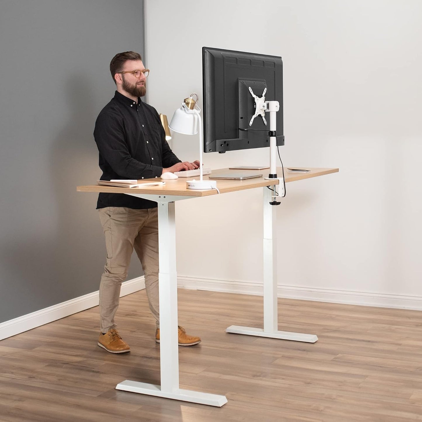VIVO Ultra Wide TV Desk Mount for up to 55 inch Screens Weighing 29.9kg, Full Motion Height Adjustable Single Television Stand, Black, STAND-V155C