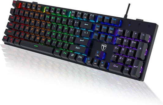 Mechanical Gaming Keyboard,RGB 104 Keys Ultra-Slim Rainbow LED Backlit USB Wired Keyboard with Blue Switches,Durable ABS Keycaps/Anti-Ghosting/Spill-Resistant Mechanical Keyboard for PC Mac Xbox Gamer - PuriLite