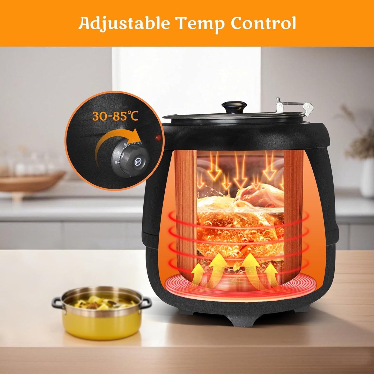 CLIVIA Soup Warmer, 11 Qt Soup Kettle Warmer Electric Commercial Food Kettle Warmer Coountertop with Hinged Lid & Detachable Stainless Steel Insert Pot for Restaurant/Buffet/Hotel/Family, Black