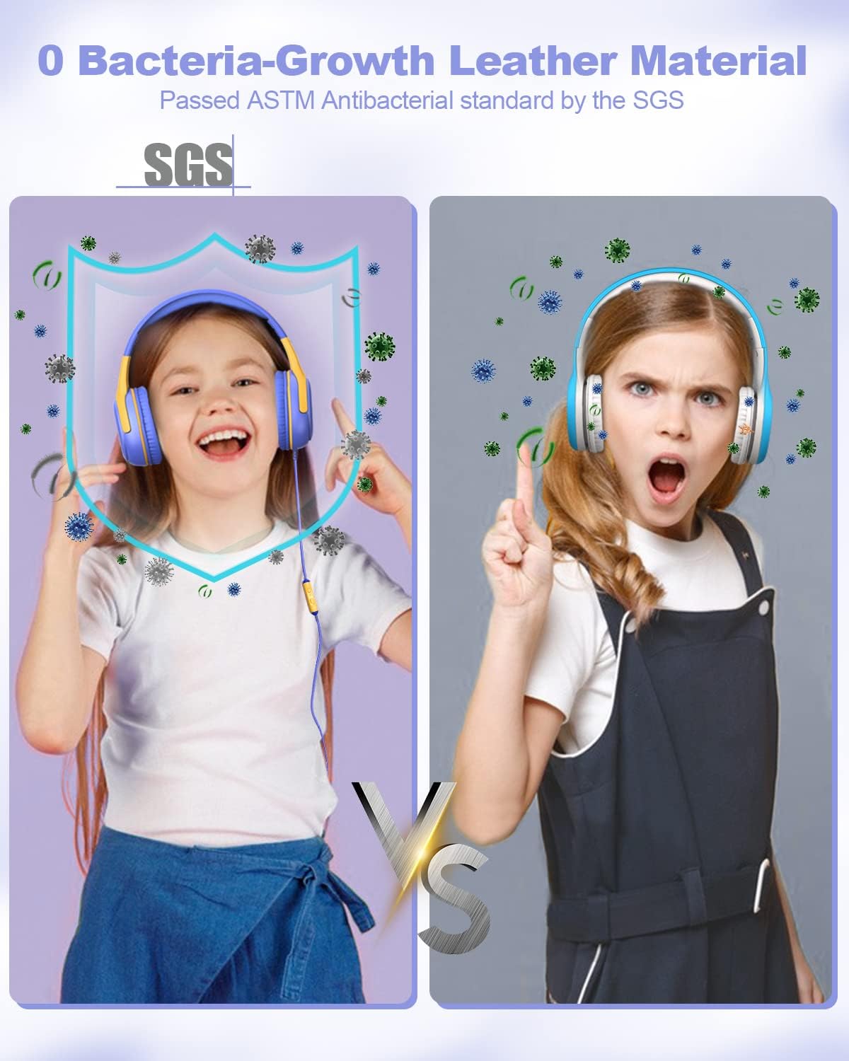 awatrue Kids Headphones with Microphone, Wired Headphones for Kids 85/94dB Safe Volume Limit, Over Ear Headsets, Boys Girls Childrens Headphones for School/Travel/Fire Tablet/BlueOrange