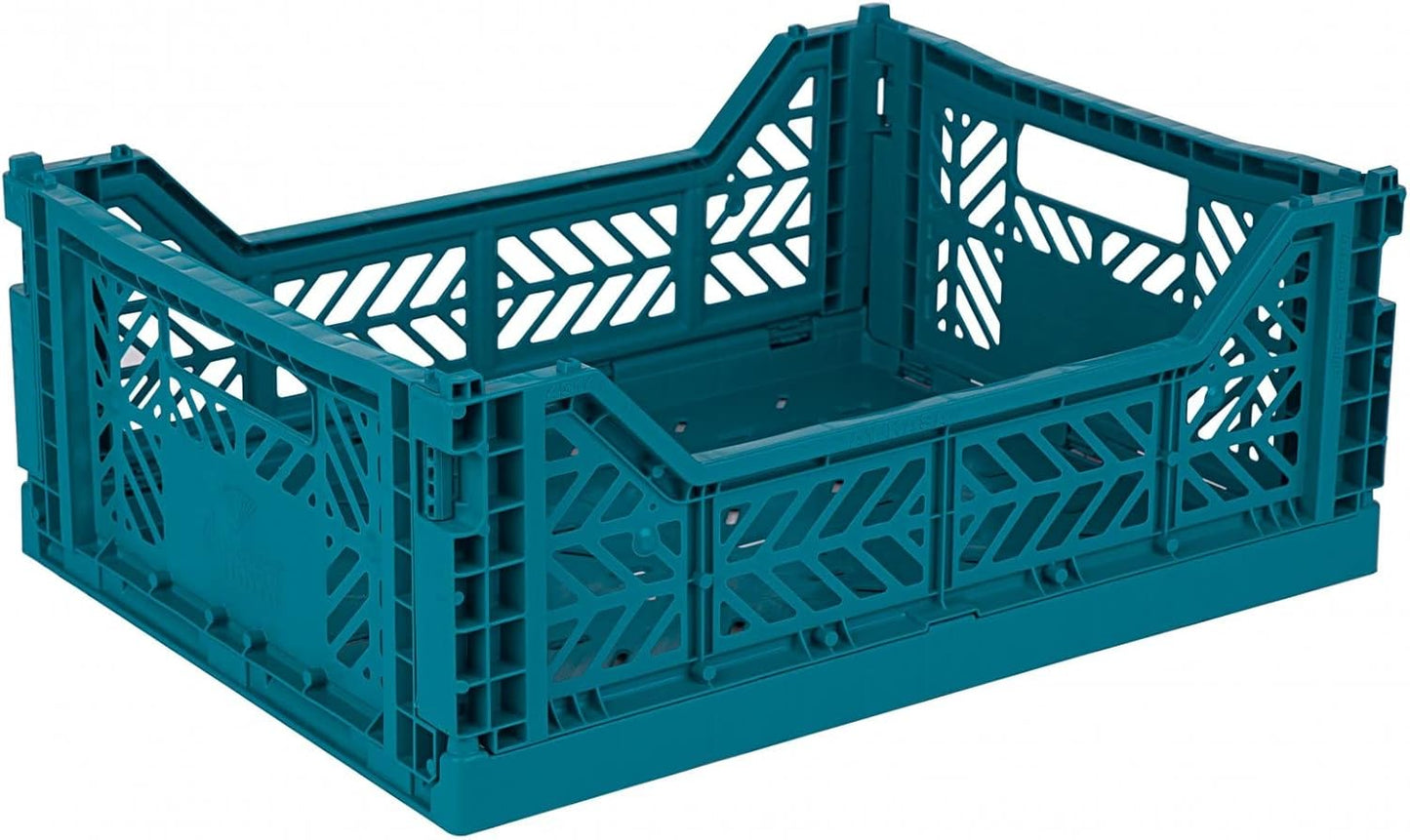AYKASA Collapsible Storage Bins, Plastic Crate for Storage, Collapsible Crate, Utility Stackable Box (Small, Arctic blue)