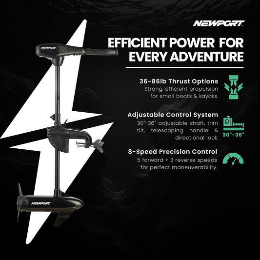 Newport Vessels NV-Series 46lb Thrust Saltwater Transom Mounted Trolling Electric Trolling Motor w/ LED Battery Indicator & 30" Shaft