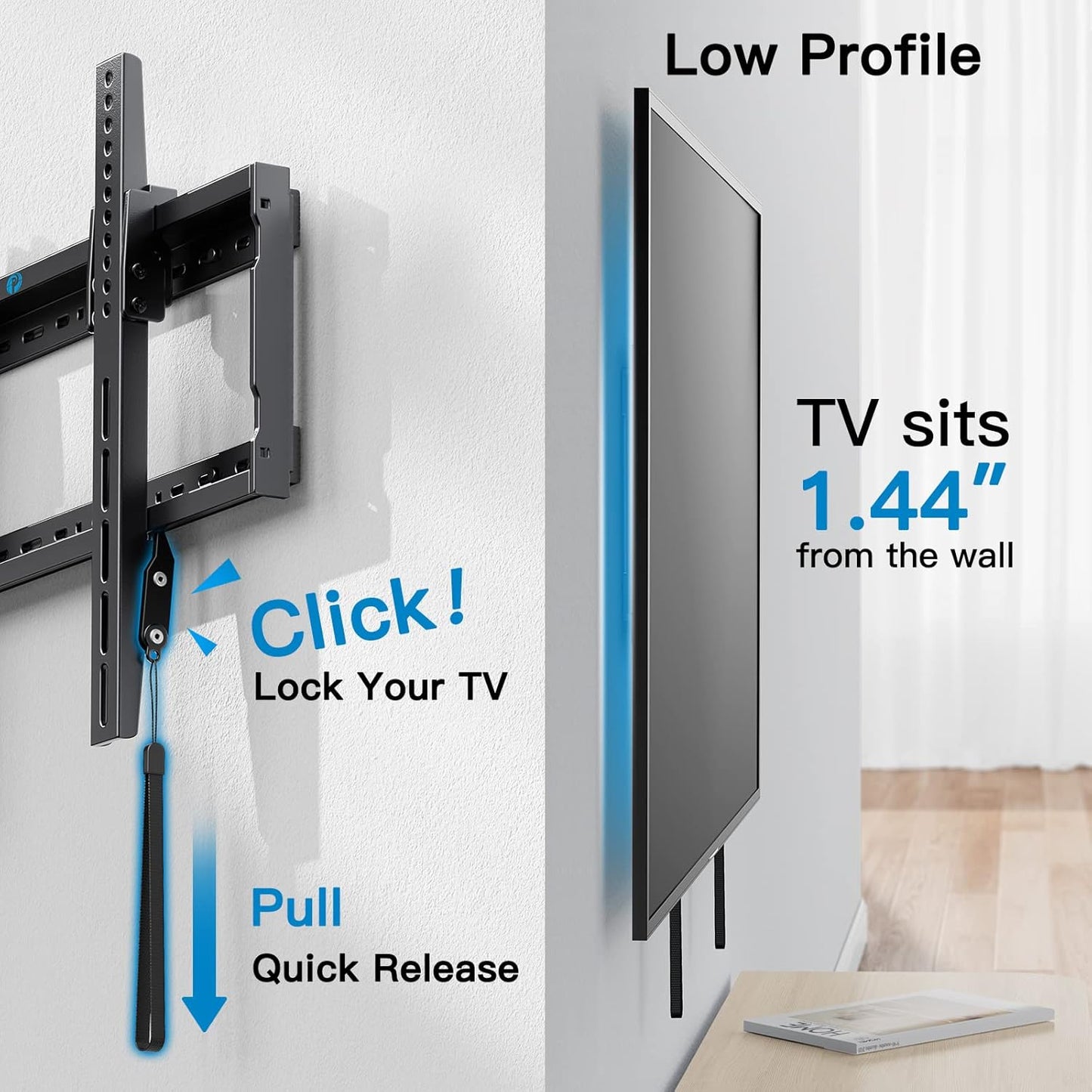Pipishell Tilt TV Wall Mount Bracket Low Profile for Most 37-75 Inch LED LCD OLED Plasma Flat Curved TVs, Large Tilting Mount Fits 16"-24" Wood Studs Max VESA 600x400mm Holds up to 132lbs