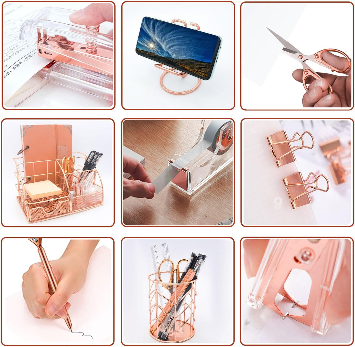 Grehge fice Desk Organizers, Rose Gold 13PCS Office Supplies and Accessories Desk organizer, Acrylic