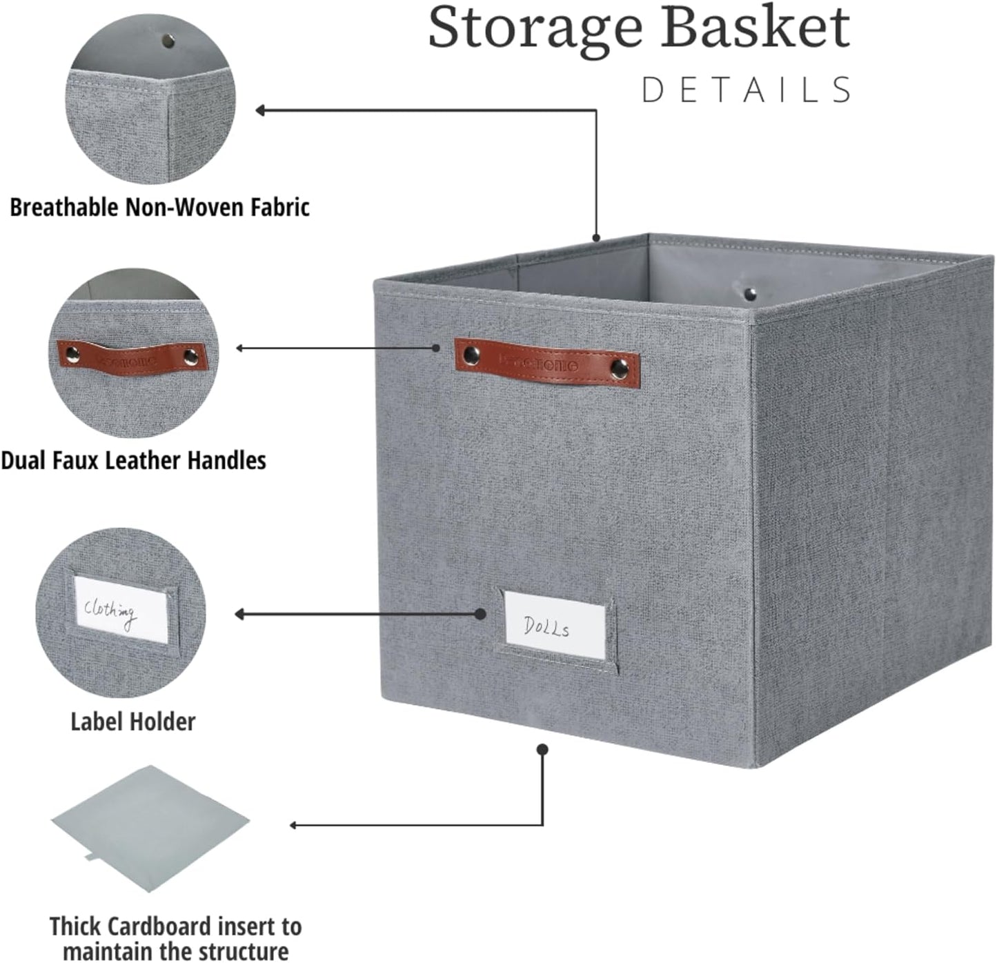 DECOMOMO Cube Storage Bin, Storage Cubes with Labels, Baskets for Shelves Kallax Linen Closet Organizers (Cube 10.5x11"/ 6pcs, Black)