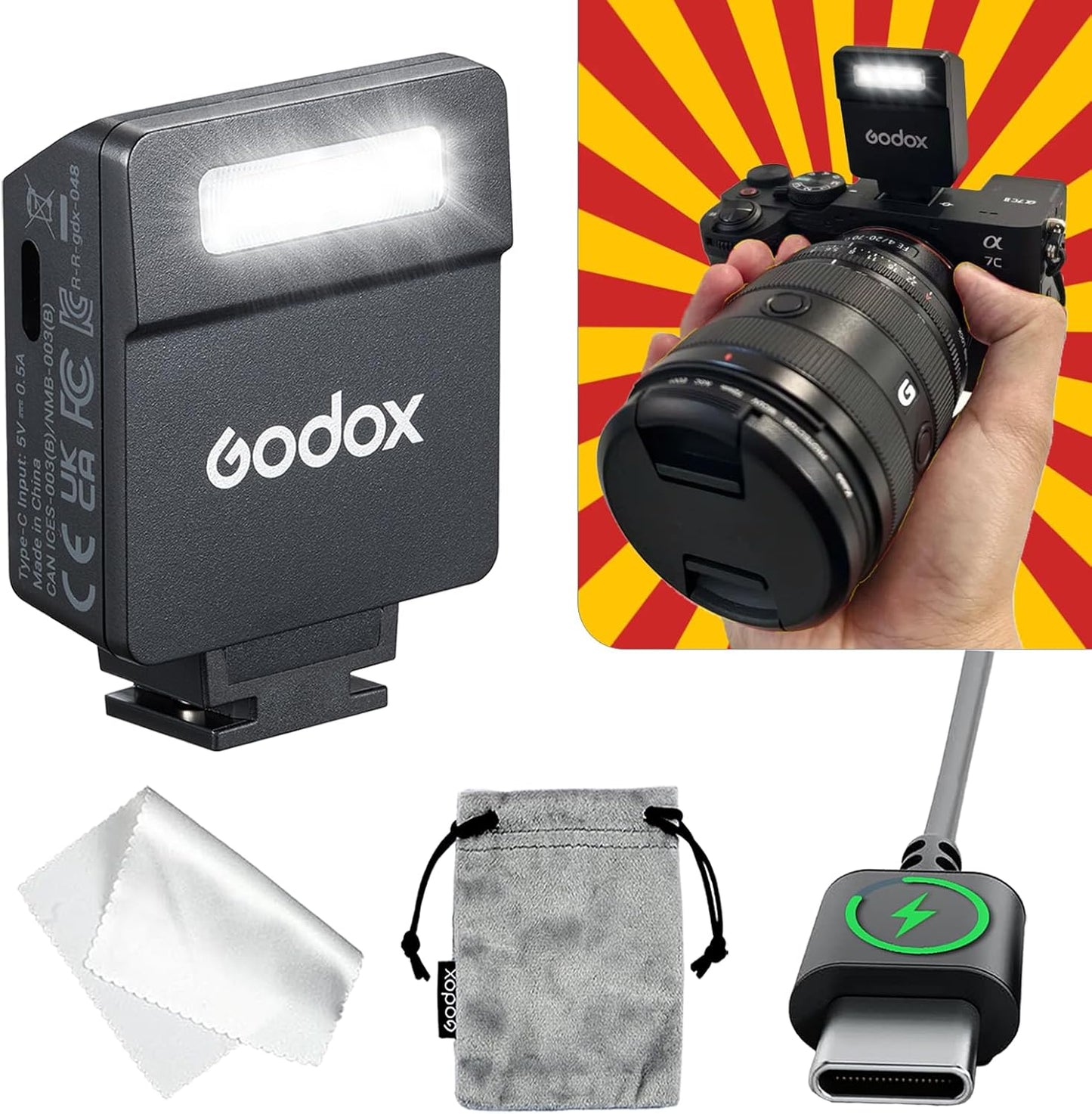 Godox Flash Godox iM22 Mini Camera Flash - GN10/470 mAh/Type-c Charge/440 Full-Power Flashes/3s Recycle Times/5 Power Levels/Manual, Camera Flash for Sony zv1/Sony zve10/Ricoh gr3/Fujifilm f1 etc.
