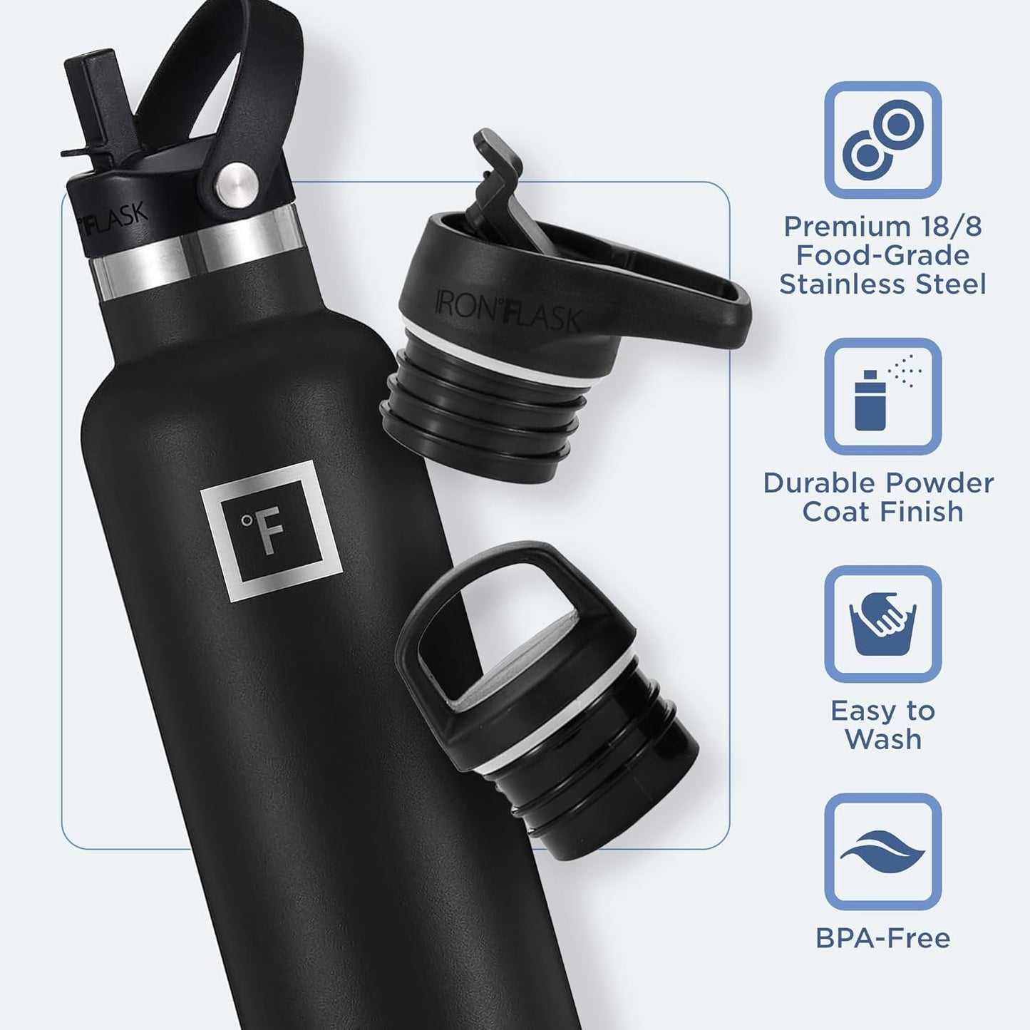 Camping & Hiking Hydration Canteens - 24oz 3 Lids (Narrow Straw/Spout Lid) Leak Proof Vacuum Insulated Stainless Steel - Hot & Cold Double Walled Sports Water Bottle