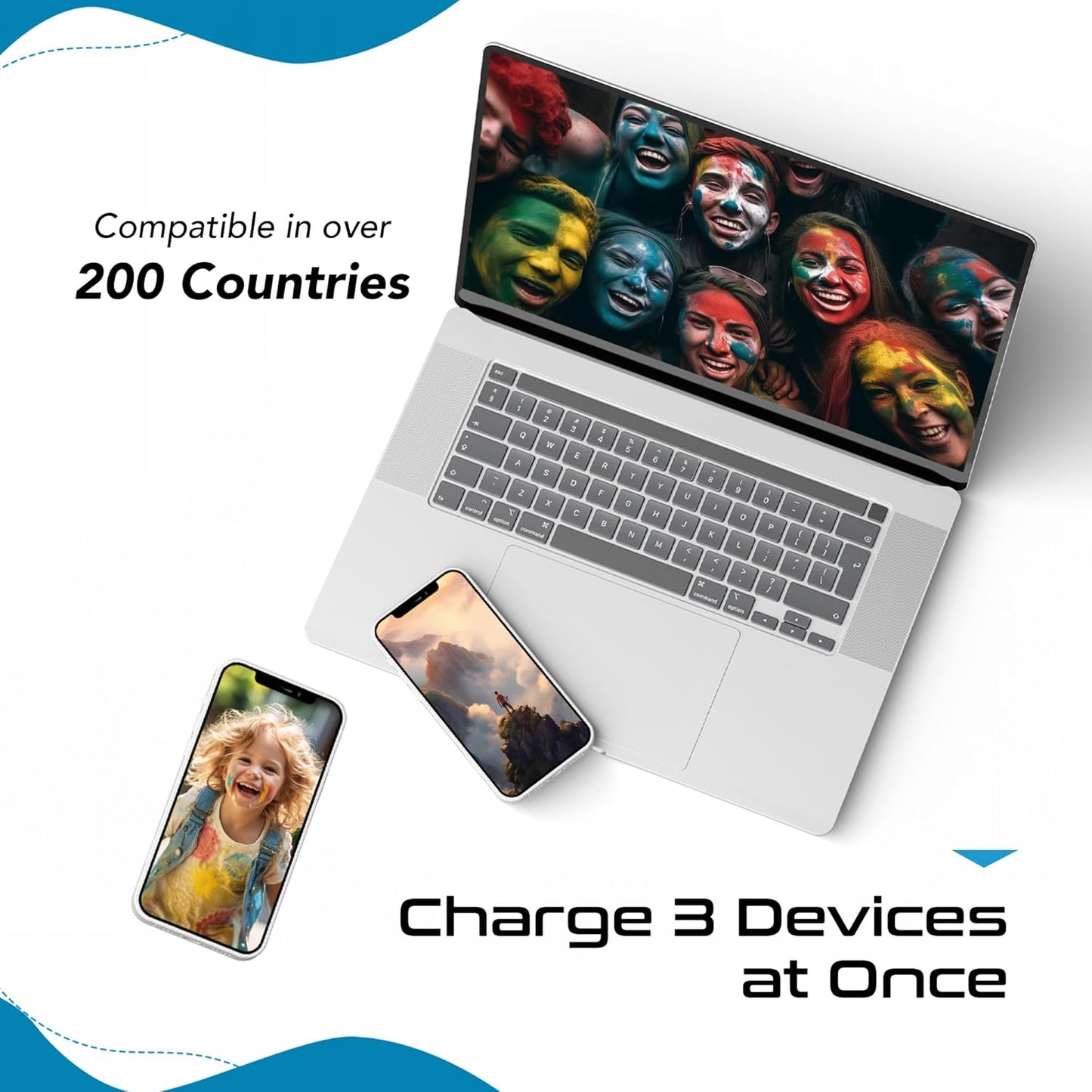 Ceptics Universal Travel Adapter kit, Dual USB (QC 3.0) + 2 US outlets + USB-C Cable, Use with Chargers, Cell Phones, Laptops, 6 Plug attachments for Worldwide use (Does Not Convert Voltage) (WPS-2B)