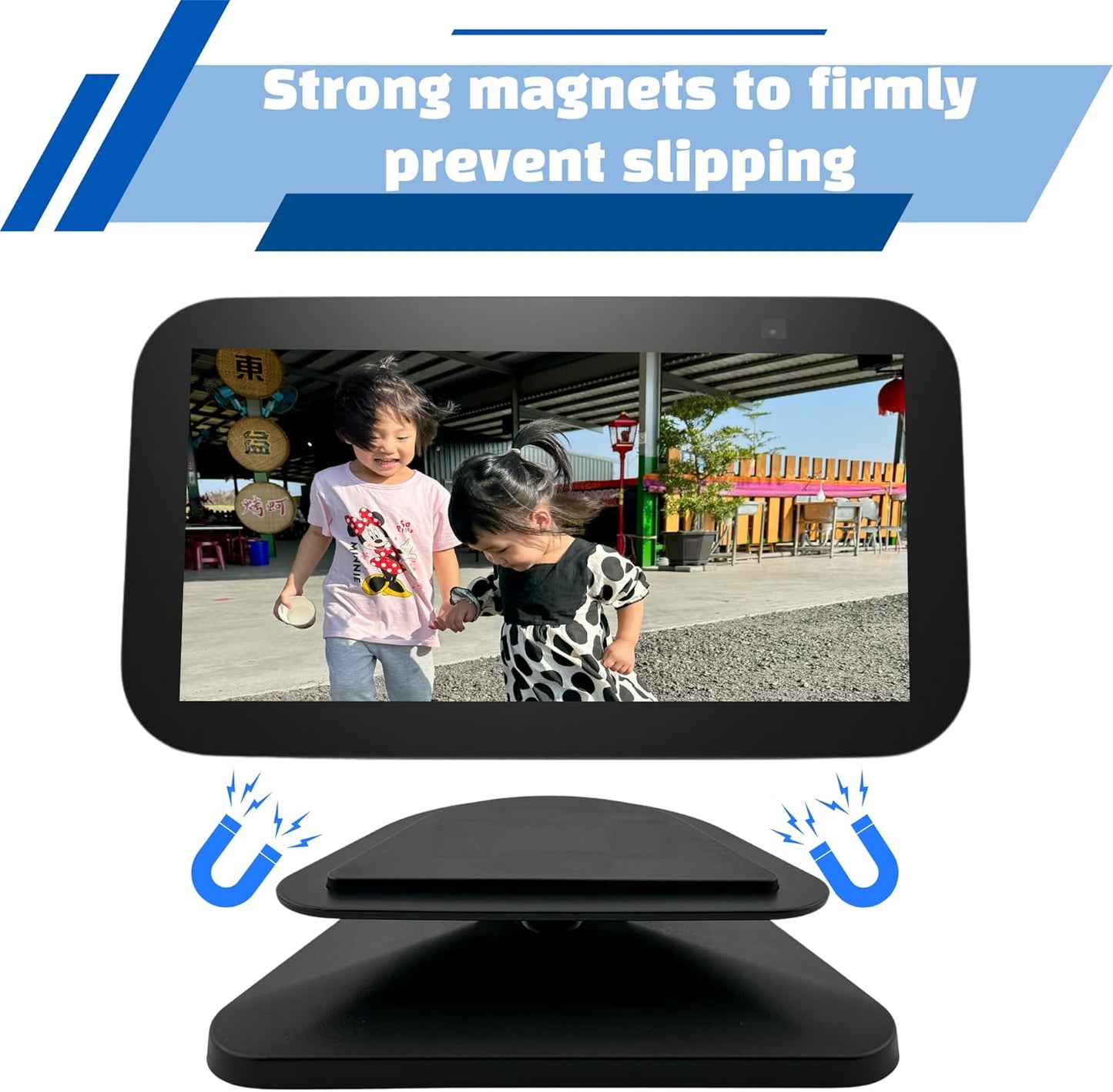 Sintron Adjustable Magnetic Stand Mount for Echo Show 5 (3rd Gen) & iPhone Models, Smart Display Stand Holder for Show 5 3rd Gen with 360 Degree Rotation, Swivel Tilt Function, Anti-Slip Base (Black)