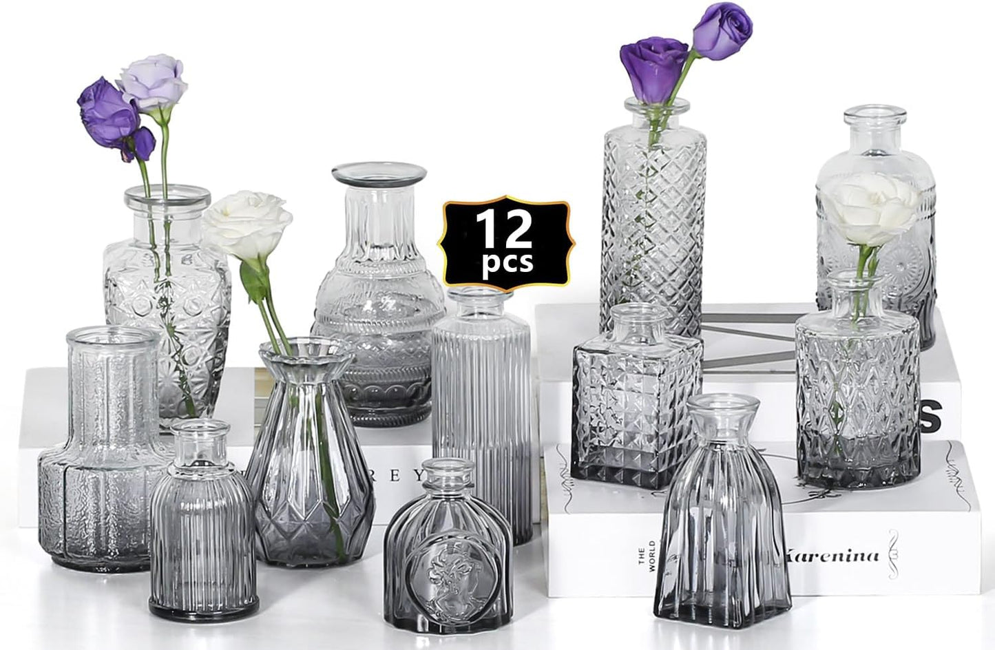 Sawoake Mini Bud Vases As Wedding Centerpieces for Tables,Clear Bud Vases for Flowers,Small Flower Vases Suitable for Birthday Party,Anniversary,Wedding Reception,Baby Shower (Clear-12PCS)