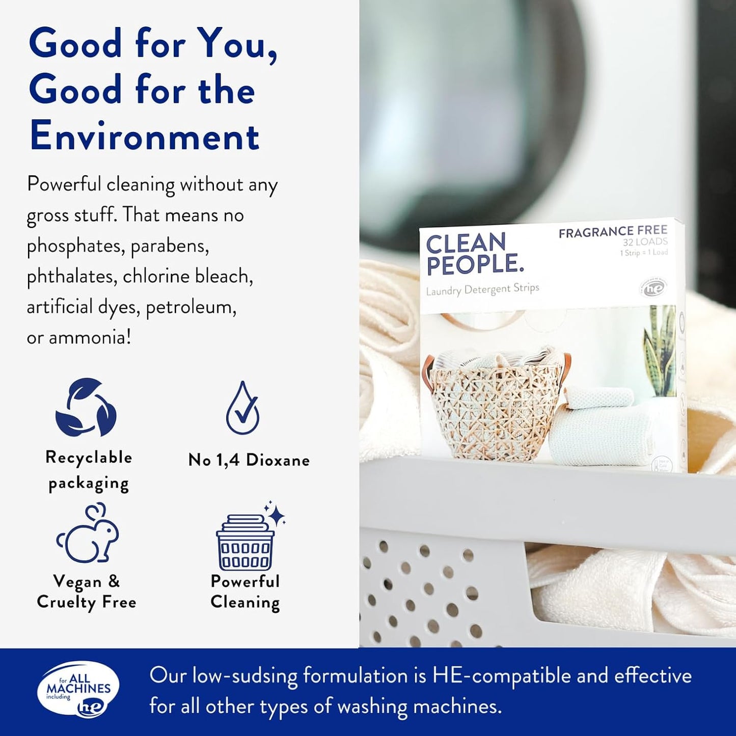 Clean People Laundry Detergent Sheets - Recyclable Packaging, Hypoallergenic, Stain Fighting - Ultra Concentrated, Laundry Soap - Fresh Scent, 96 Pack