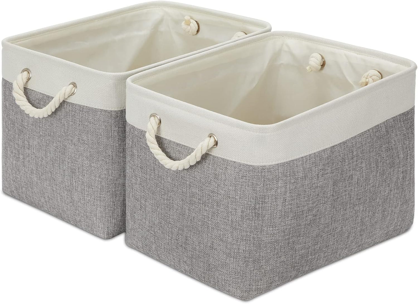 DULLEMELO Storage Baskets for Shelves, Fabric Collapsible Rectangular Storage Bins for Shelves, Closets, Nursery, Home, Office, Empty Gift Baskets (White&Teal)