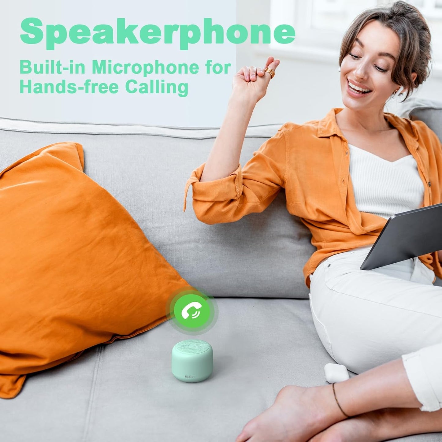 Bobtot Portable Bluetooth Speakers with Strap Easy to Carry, Wireless IPX5 Waterproof Mini Speaker with Loud Stereo Sound, 20 Hours Playtime, Rechargeable Battery, Built-in Microphone (Green)