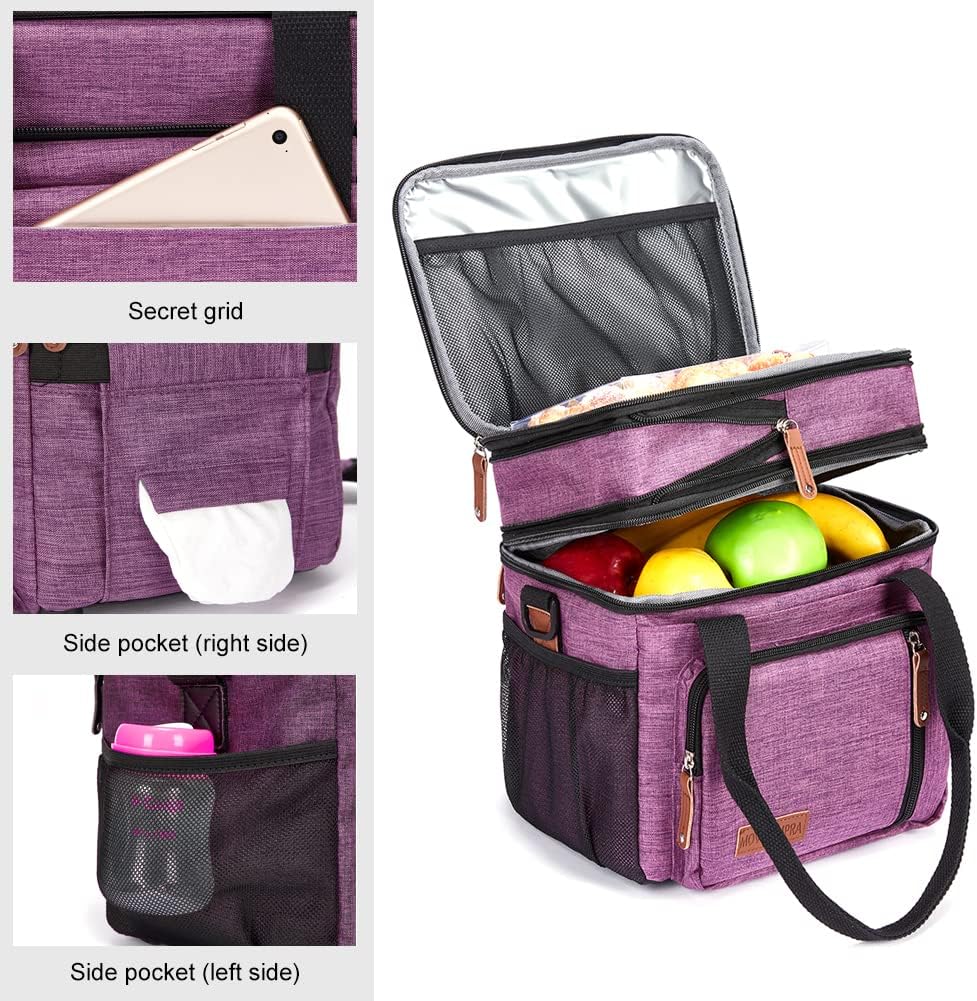 Lunch Bag Women Insulated Lunch Box for Work, Purple Expandable Large Lunch Bags, Leakproof Double Deck Lunch Box Cooler Bag(Purple)