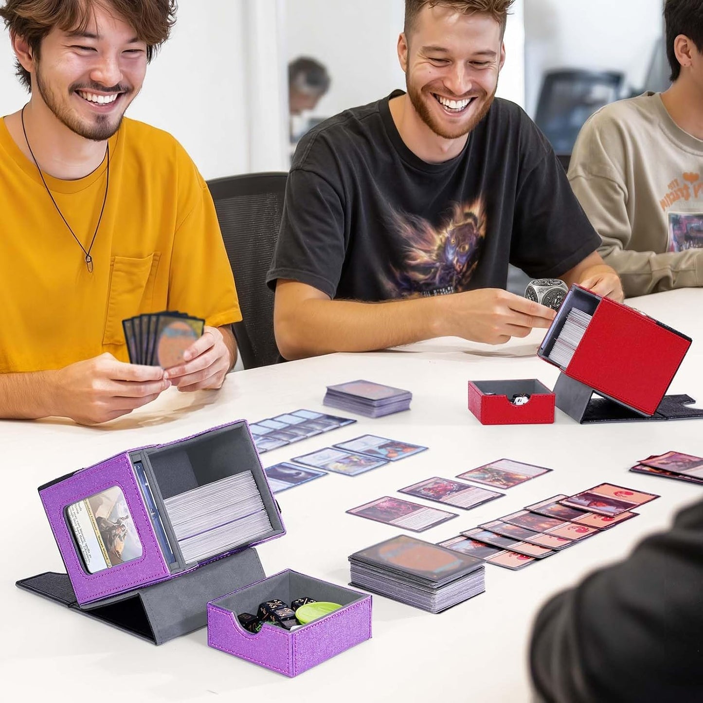 Kabinka Commander Deck Box for MTG with Metal Emblem, Card Deck Box with Dice Tray, Hold 100 Double-Sleeved Cards for TCG/PTCG, Cards Storage Case, 35PT Magnetic Card Holder (Black& Purple, Lotus)