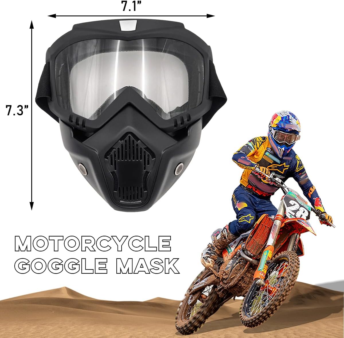 povtii Motorcycle Goggles, Windproof Dirt Bike Helmet Riding Goggles with Removable Face Mask, Motorcycle Accessories - PuriLite