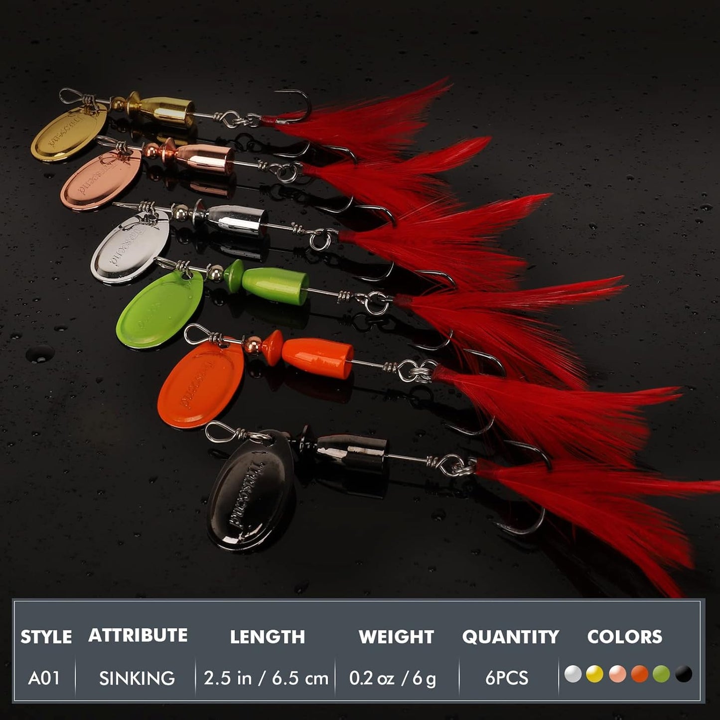 TRUSCEND Fishing Spinners with Unique Double Spoons, Nano-Plated Rooster Tail Fishing Lures with Copper Body & Blade, Great Action Blade Bait for Bass Trout Walleye, Freshwater Ice Fishing Jigs