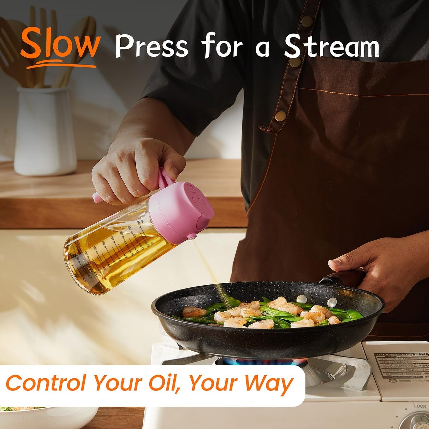 Purilite Select 470ml Glass Oil Sprayer & Dispenser Bottle – 2-in-1 Flip Top