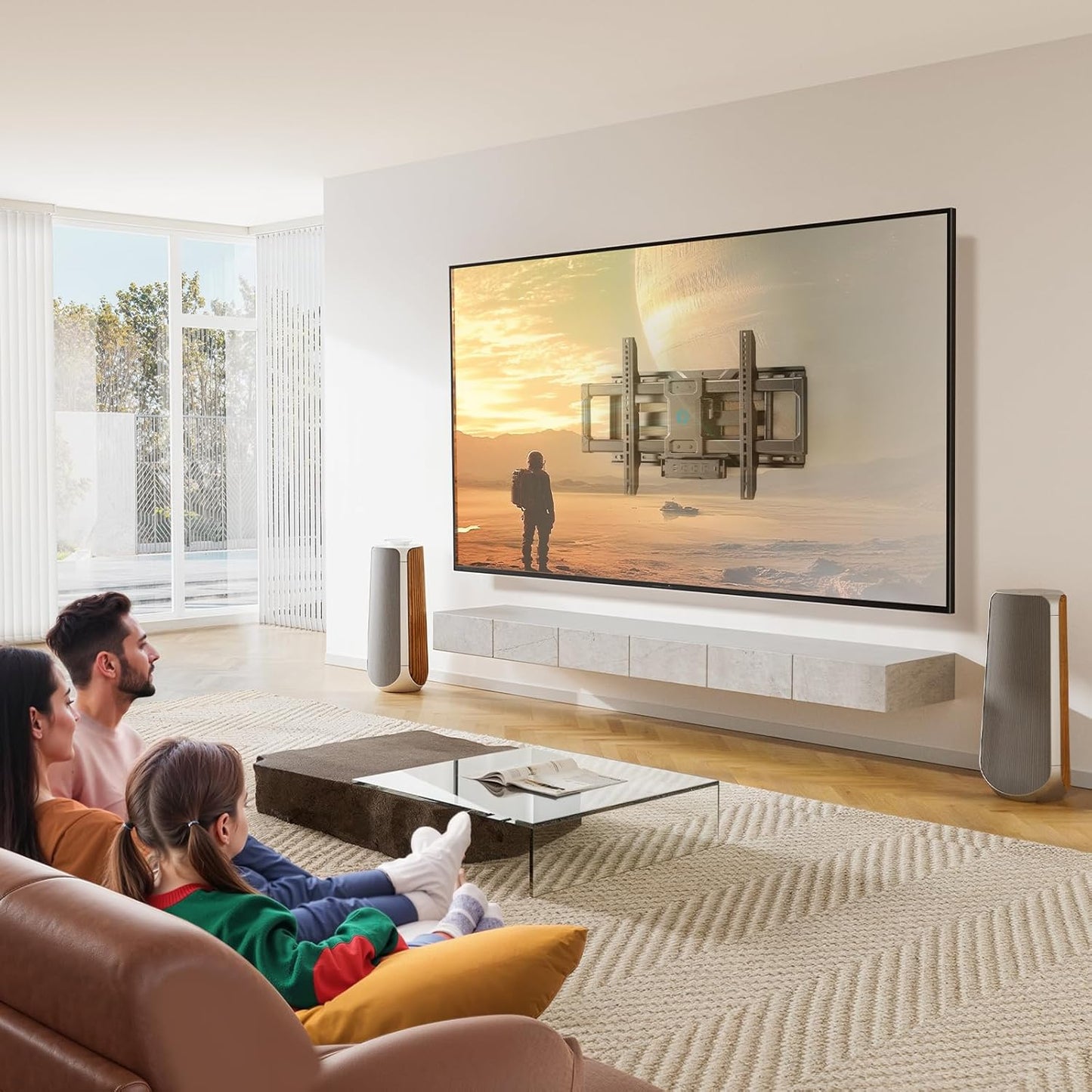 Pipishell Full Motion TV Wall Mount with Power Strip for 42–90 Inch TVs up to 150 lbs, Pre-Assembled TV Mount Has Smooth Swivel, Tilt, Extension, Max VESA 600x400mm, 12“/16”/24” Wood Studs, PILF19