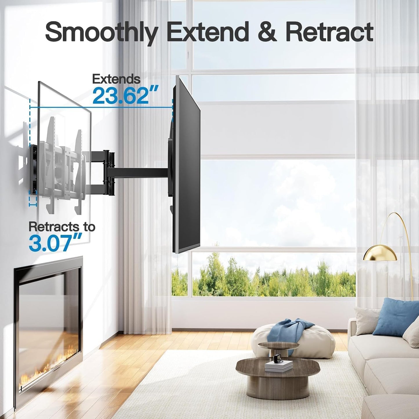 PERLESMITH Full Motion TV Wall Mount for 50-90 in TVs, Super Load-Bearing up to 165lbs, TV Mount Bracket with Dual Articulating Arms Swivel Tilt Extension, Max VESA 800x400mm, Fits 16” to 24" Studs