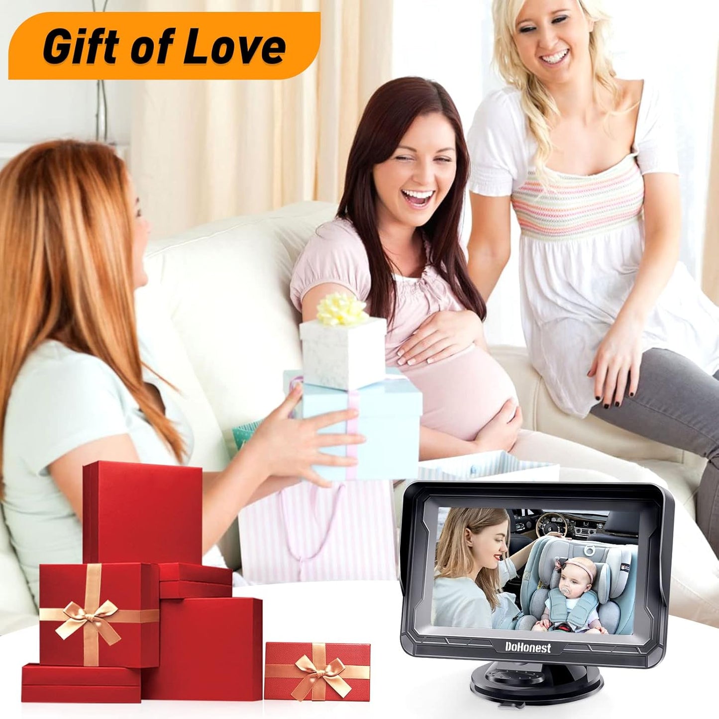 DoHonest Baby Car Camera for Backseat: HD 1080P Easy Setup Carseat Camera Rear Facing Infant - Clear Night Vision 360° Rotating Baby Car Monitor