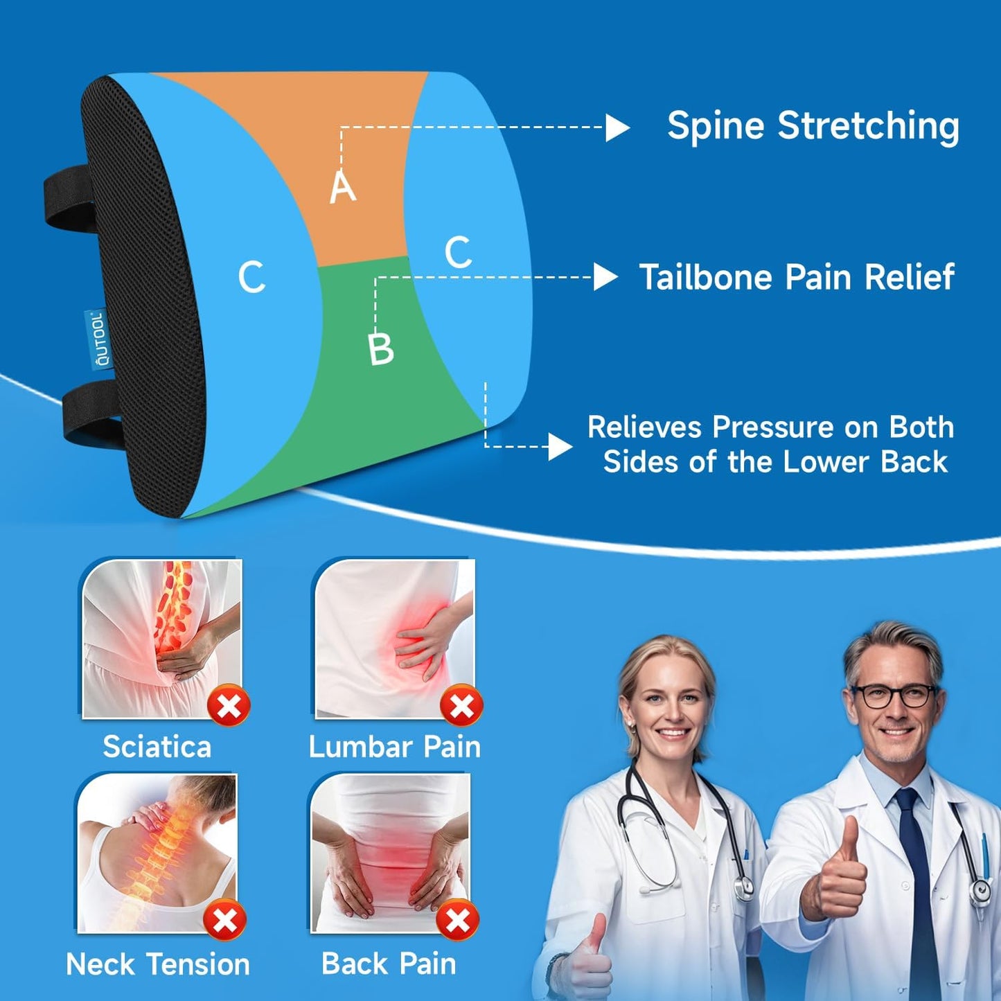 Lumbar Support Pillow for Office Chair Car Memory Foam Back Cushion Back Pain Relief Improve Posture Large Back Pillow for Computer, Gaming Chair, Recliner with Mesh Cover Double Adjustable Straps