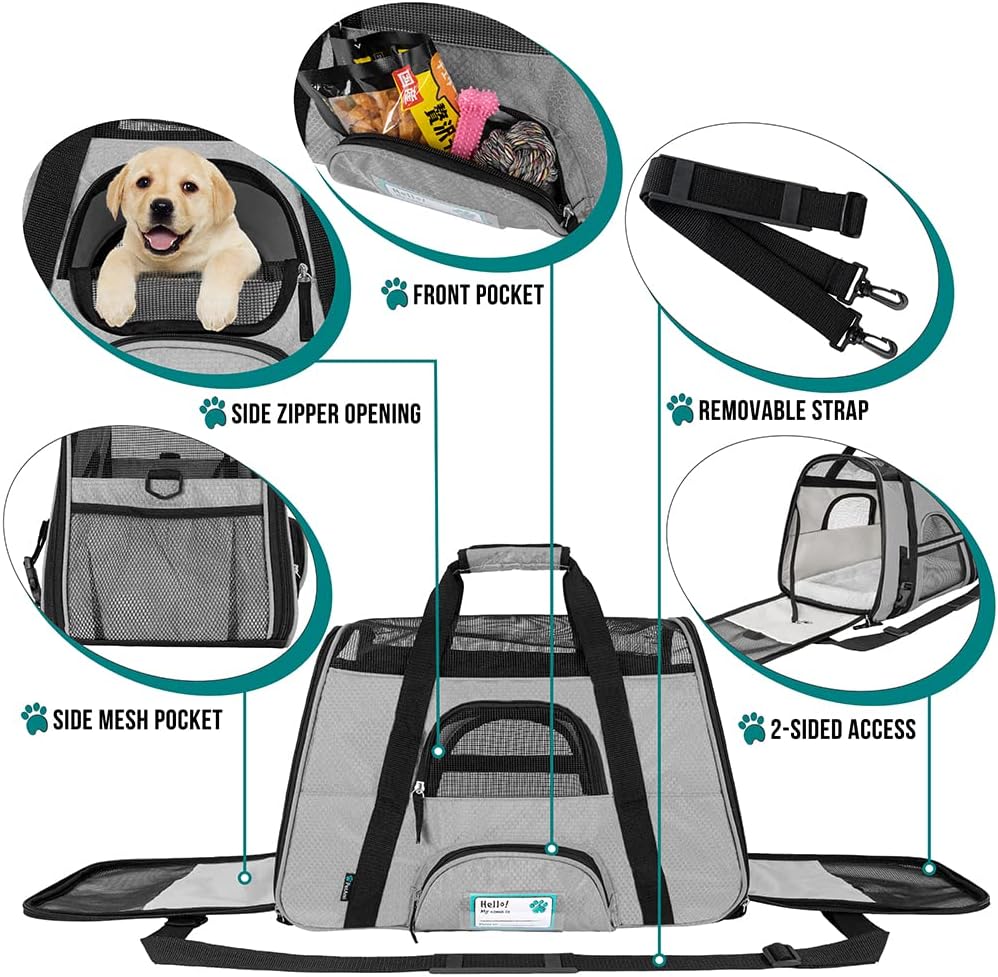Premium Airline Approved Soft-Sided Pet Travel Carrier by PetAmi | Ventilated, Comfortable Design with Safety Features | Perfect For Plane or Car | Ideal for Small to Medium Sized Cats, Dogs, and Pets