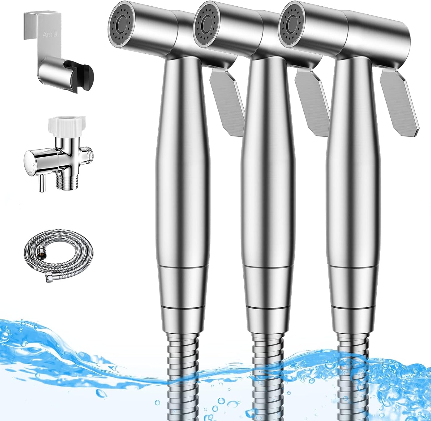 Arofa Handheld Bidet Sprayer for Toilet-Adjustable Water Pressure Control with Bidet Hose for Feminine Wash, Stainless Steel Brushed Nickel Cloth Diaper Bidet Toilet Sprayer for Baby Wash