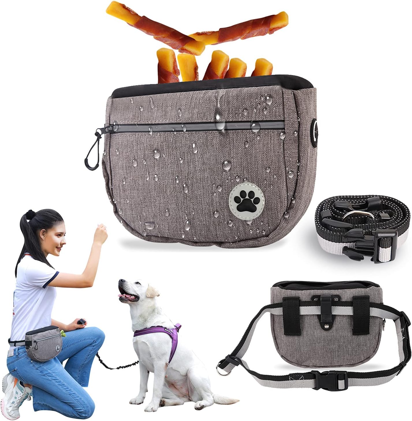 wefenad Large Capacity Dog Snack Bag Dog Treat Pouch Dog Training Pouch Bag with Adjustable Waistband Pet Training Pocket Bag dH