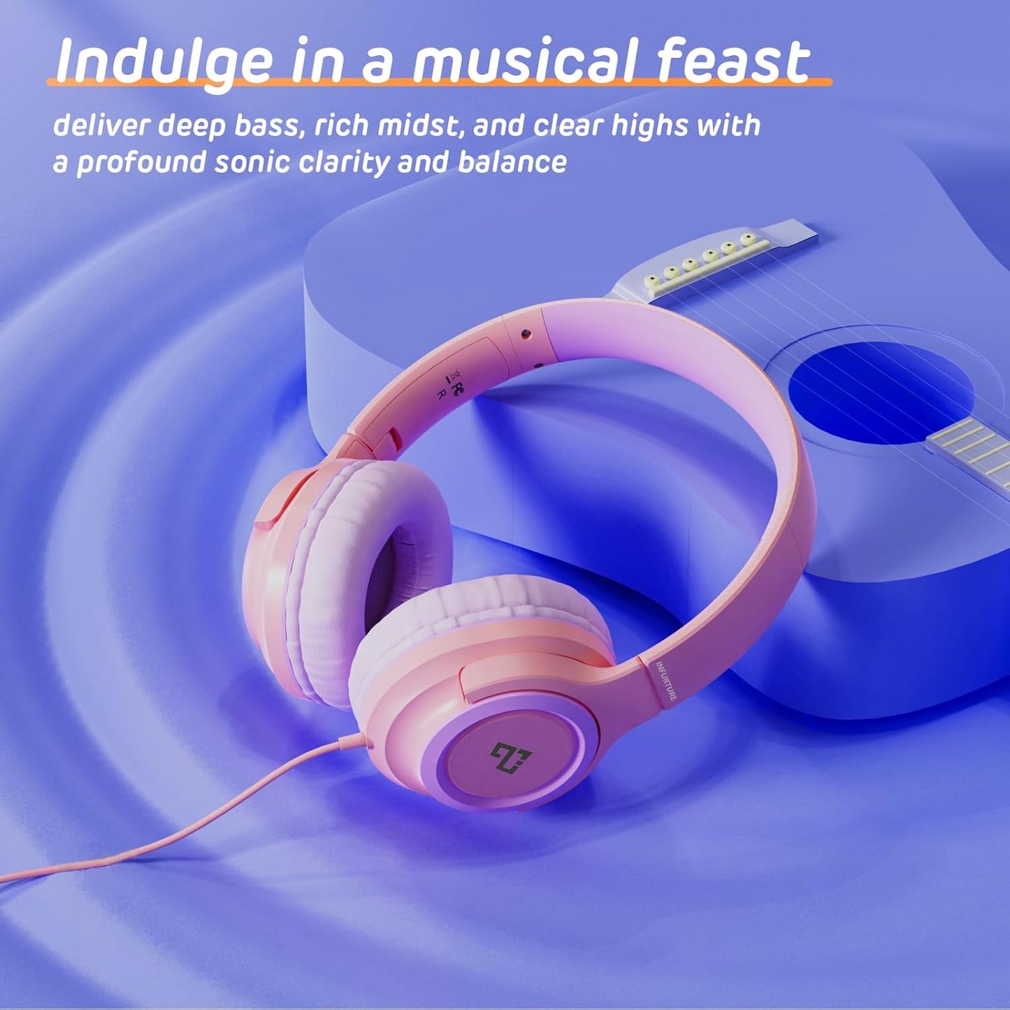 INFURTURE Kids Headphones for School Travel, 94dB Safe Volume Limited, HD Mic Stereo Sound Over-Ear Girls Boys Headphones for Kid, Foldable 3.5mm and USB-C Wired Headphones for iPad Computer