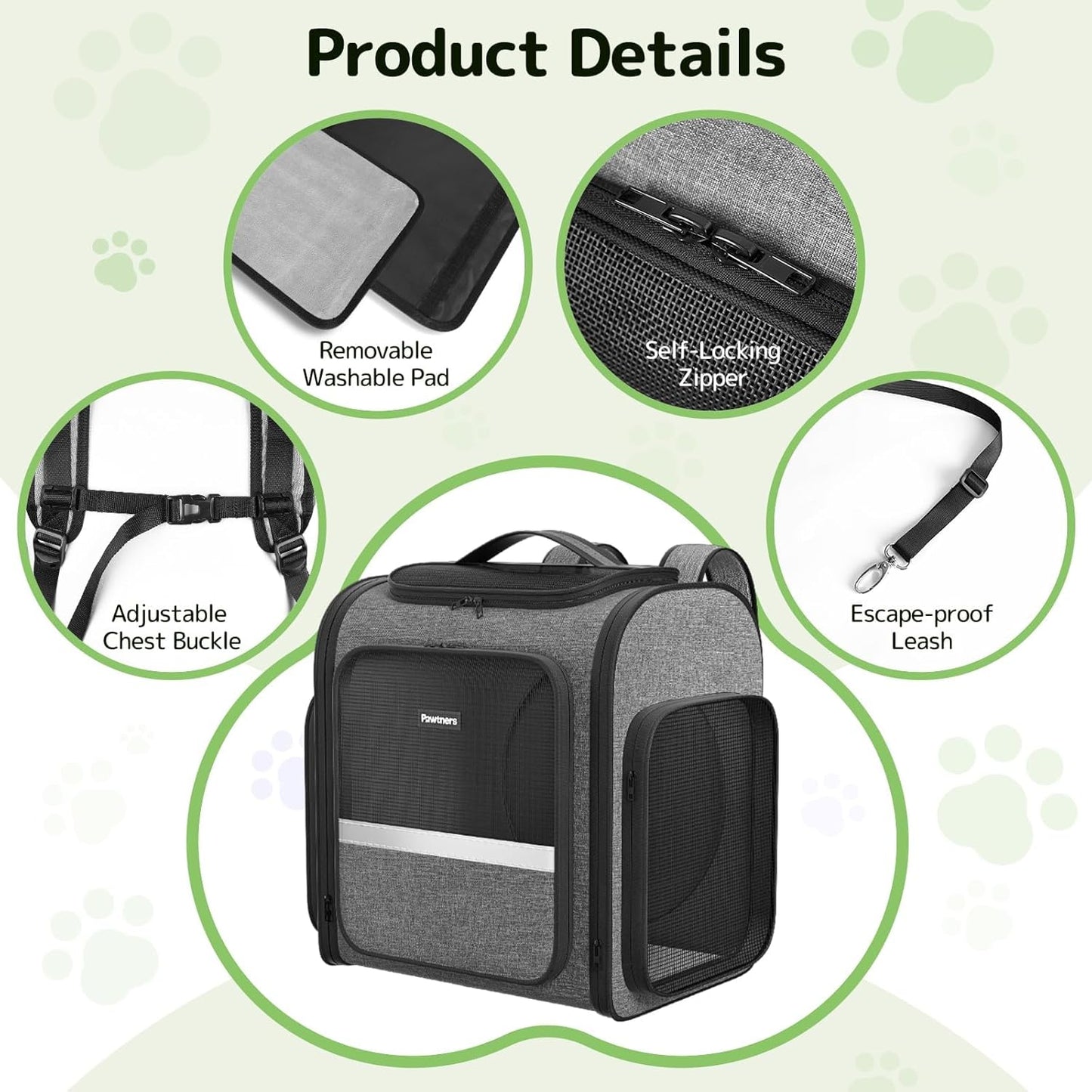 Cat Carrier Backpacks Pawtners Expandable Cat Backpack with Breathable Mesh, Pet Carrier Backpack for Cats Small Dogs Puppies Up to 25 LBS, Dog Carrier Backpack for Travel Hiking Camping Outdoor