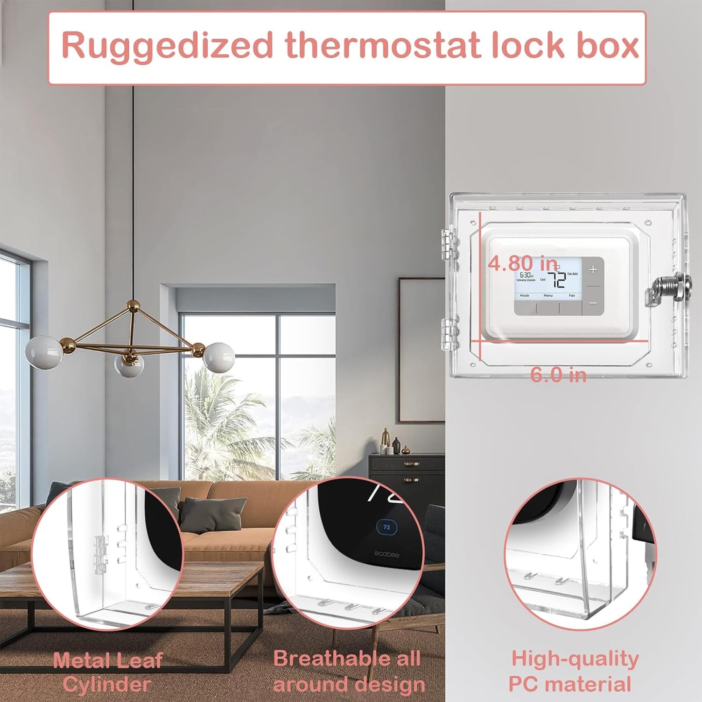 PKLIYH Universal Small Thermostat Lock Box-Thermostat Cover with Key Clear Small Thermostat Guard Fit All Ecobee,Google,Nest Thermostat on Wall 4.72''*4.72''*2'' or Smaller
