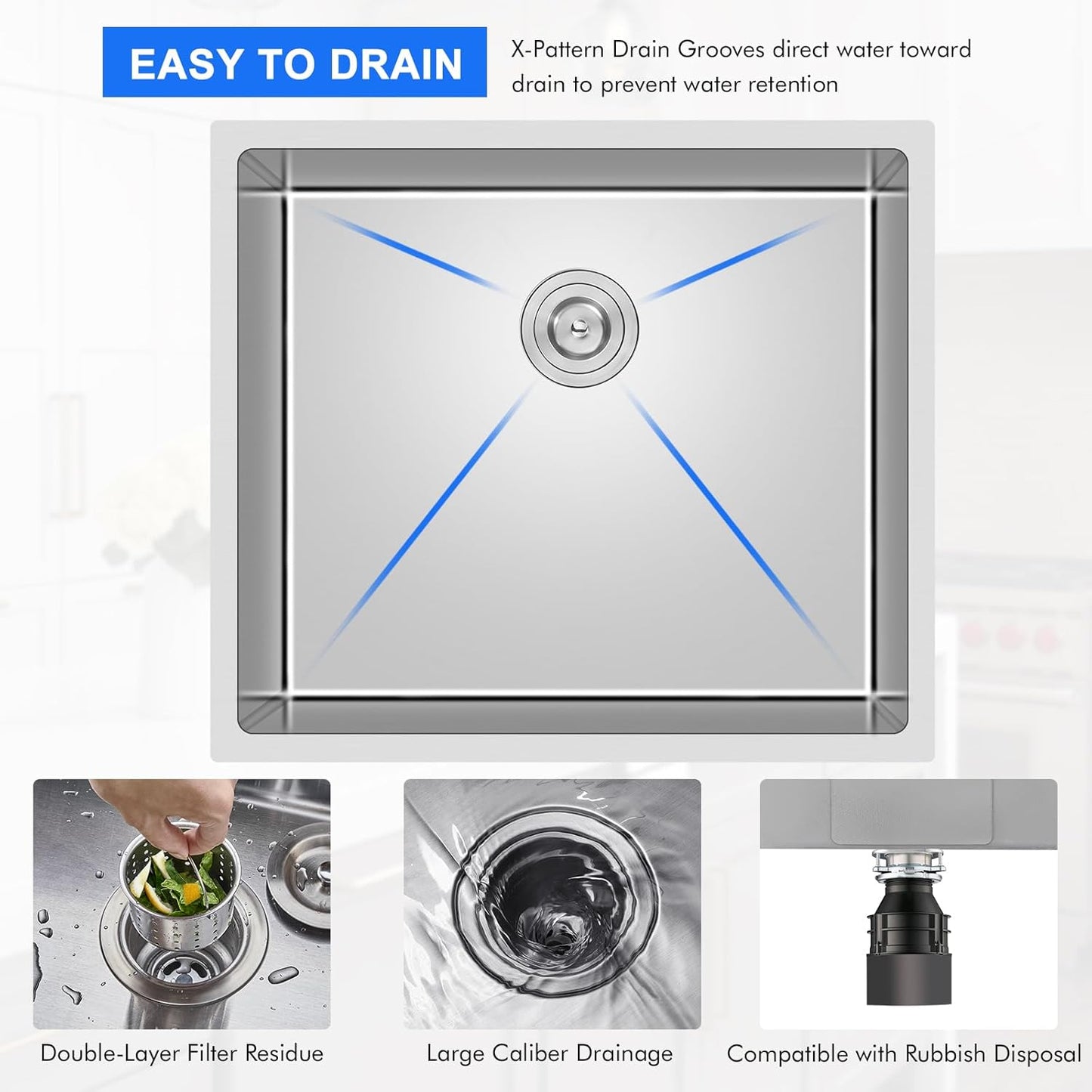 MENATT 20-inch Undermount Kitchen Sink, SUS304 Stainless Steel Handmade Single Bowl Kitchen Sink with Sink Strainer (Brushed), 20"x16"x9"