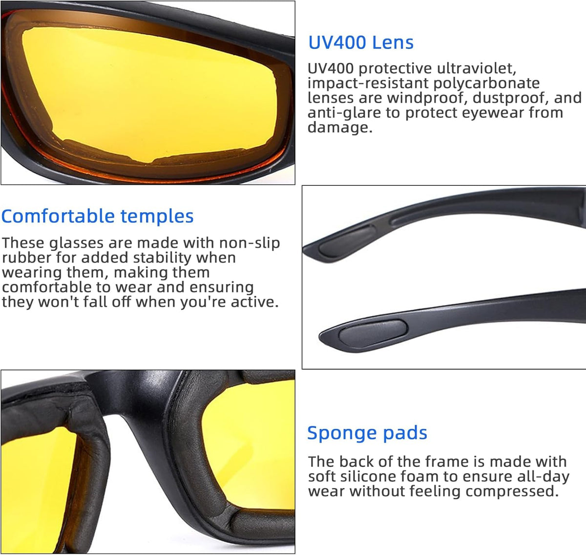4 Pair Motorcycle Glasses Riding Glasses UV Protection Windproof And Dustproof Motorcycle Goggles Foam Cushion Eyeglasses Suitable For Outdoor Sports Motorcycle Riding - PuriLite