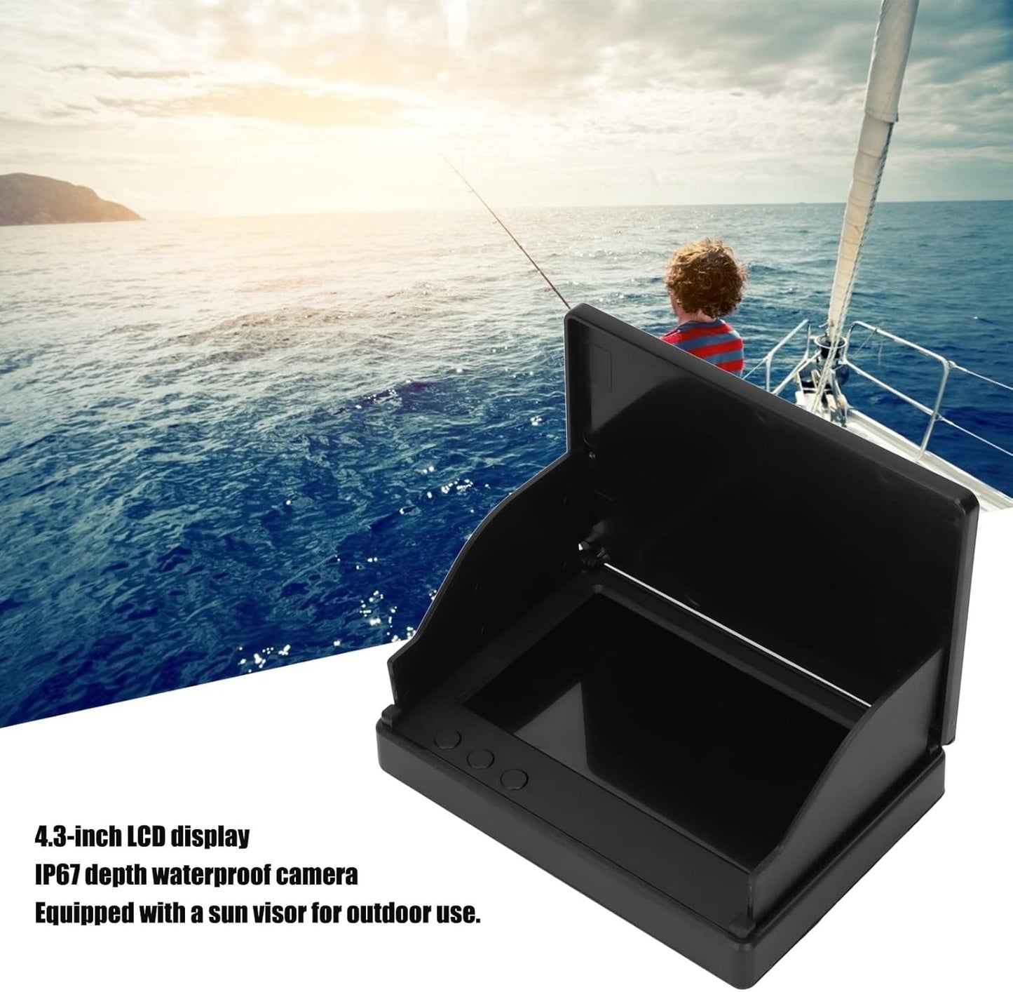 Fish Finder, Portable Underwater Fishing Camera Kit with 4.3in LCD Monitor, 190° Wide Angle IP67 Deep Waterproof Video Finder for Boats, Kayaks, Ice Fishing, Sea Adjustable Focal Length