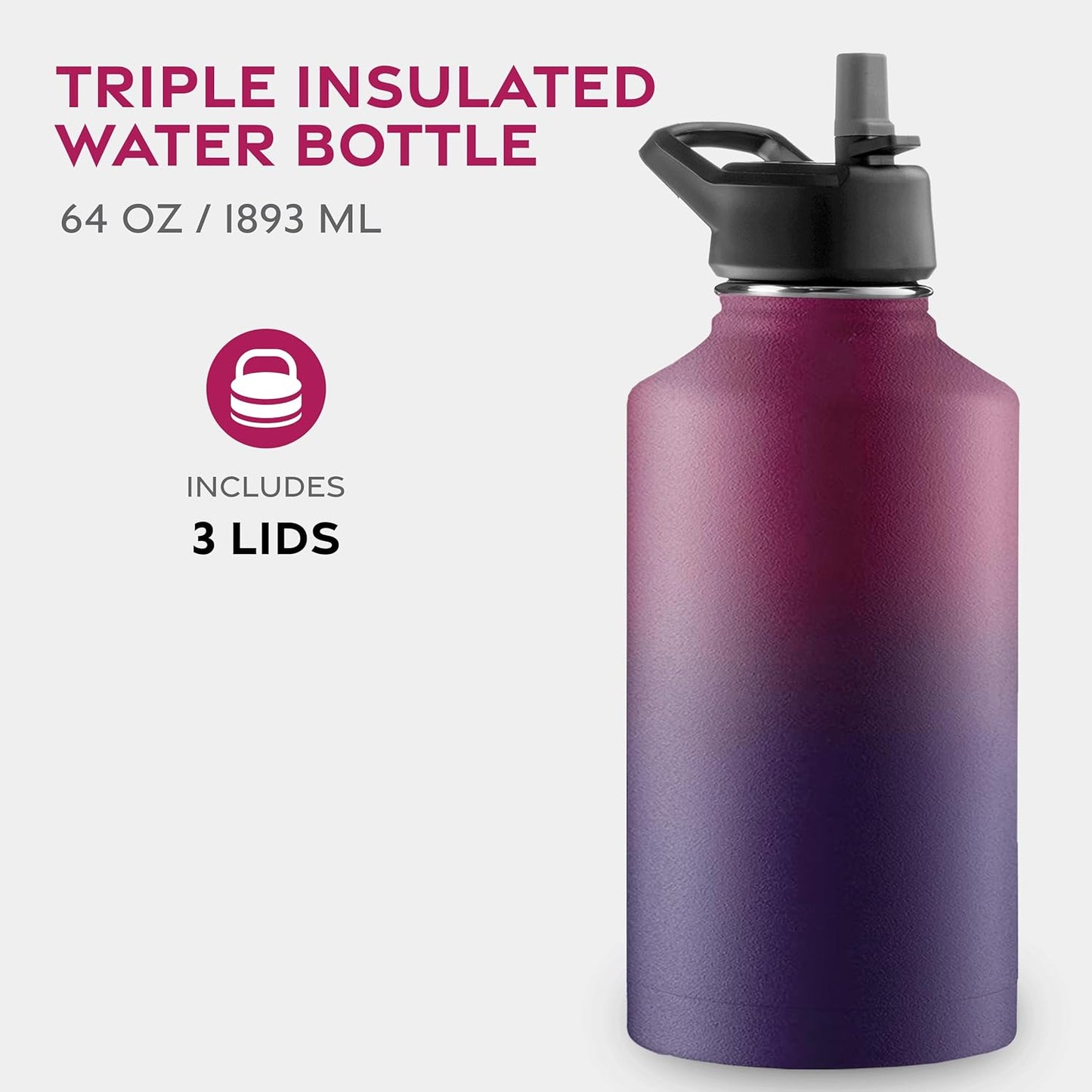 FineDine Water Bottle - Stainless Steel Insulated Water Bottle with Straw Lid, Flip Lid & Wide-Mouth Cap - Keeps Hot and Cold - 25 Oz / 739ml - Pure Pearly White